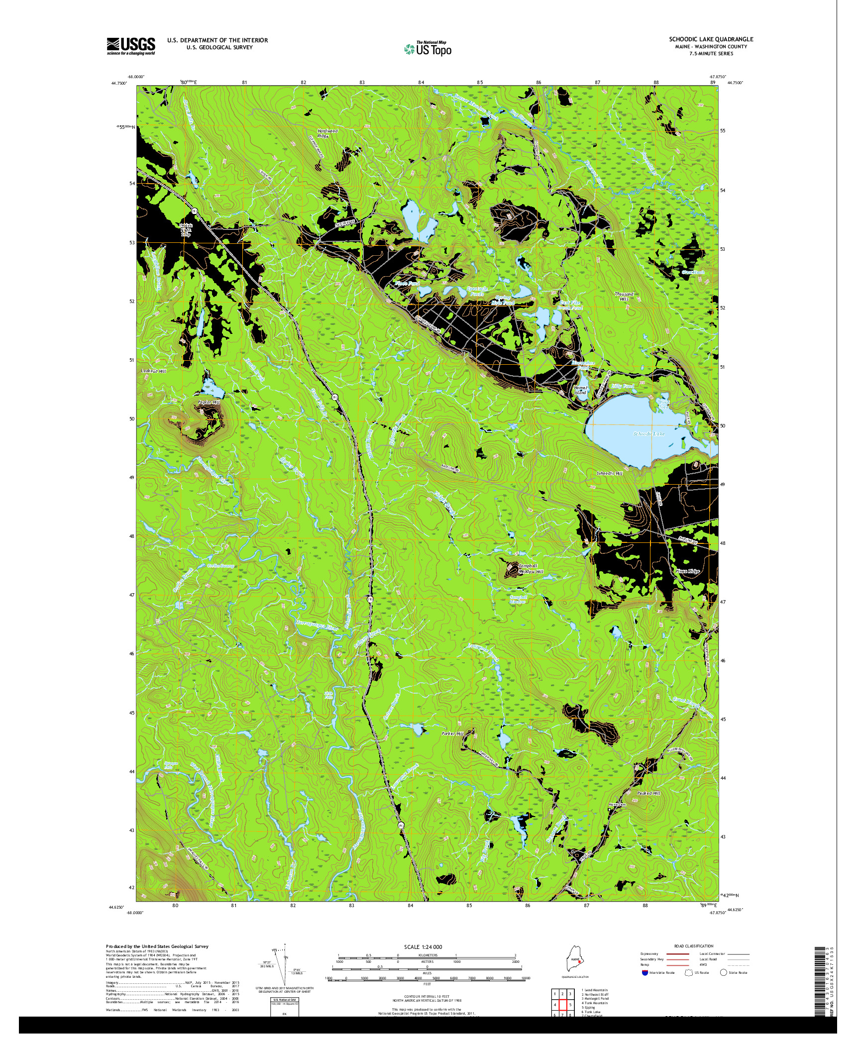USGS US TOPO 7.5-MINUTE MAP FOR SCHOODIC LAKE, ME 2018