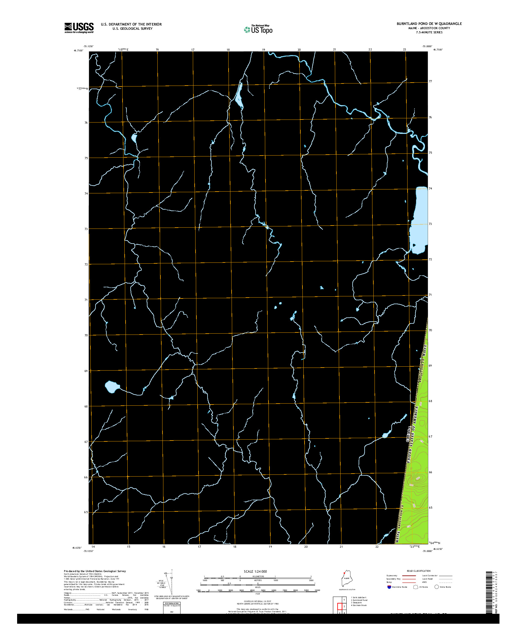 USGS US TOPO 7.5-MINUTE MAP FOR BURNTLAND POND OE W, ME,QC 2018