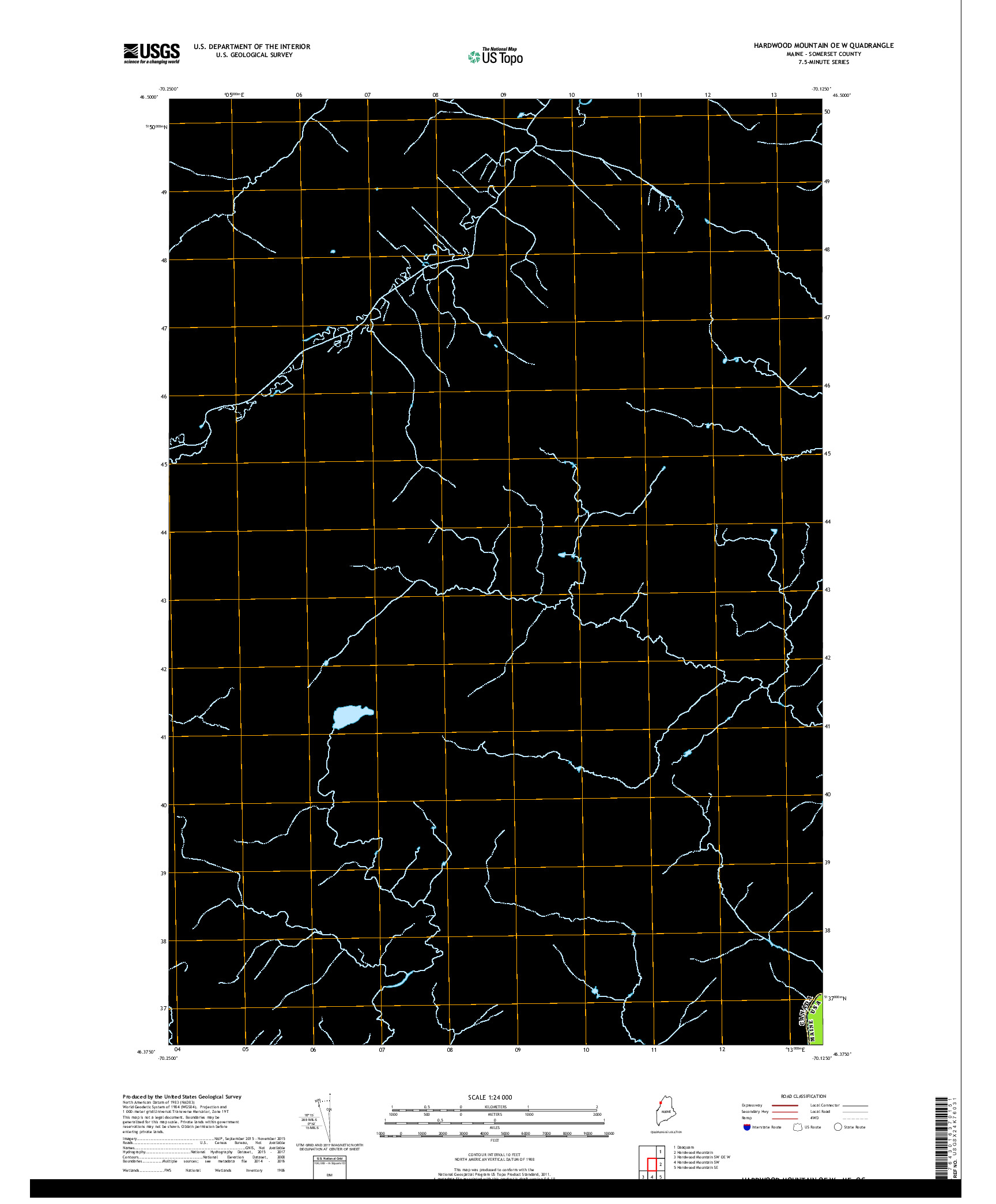 USGS US TOPO 7.5-MINUTE MAP FOR HARDWOOD MOUNTAIN OE W, ME,QC 2018