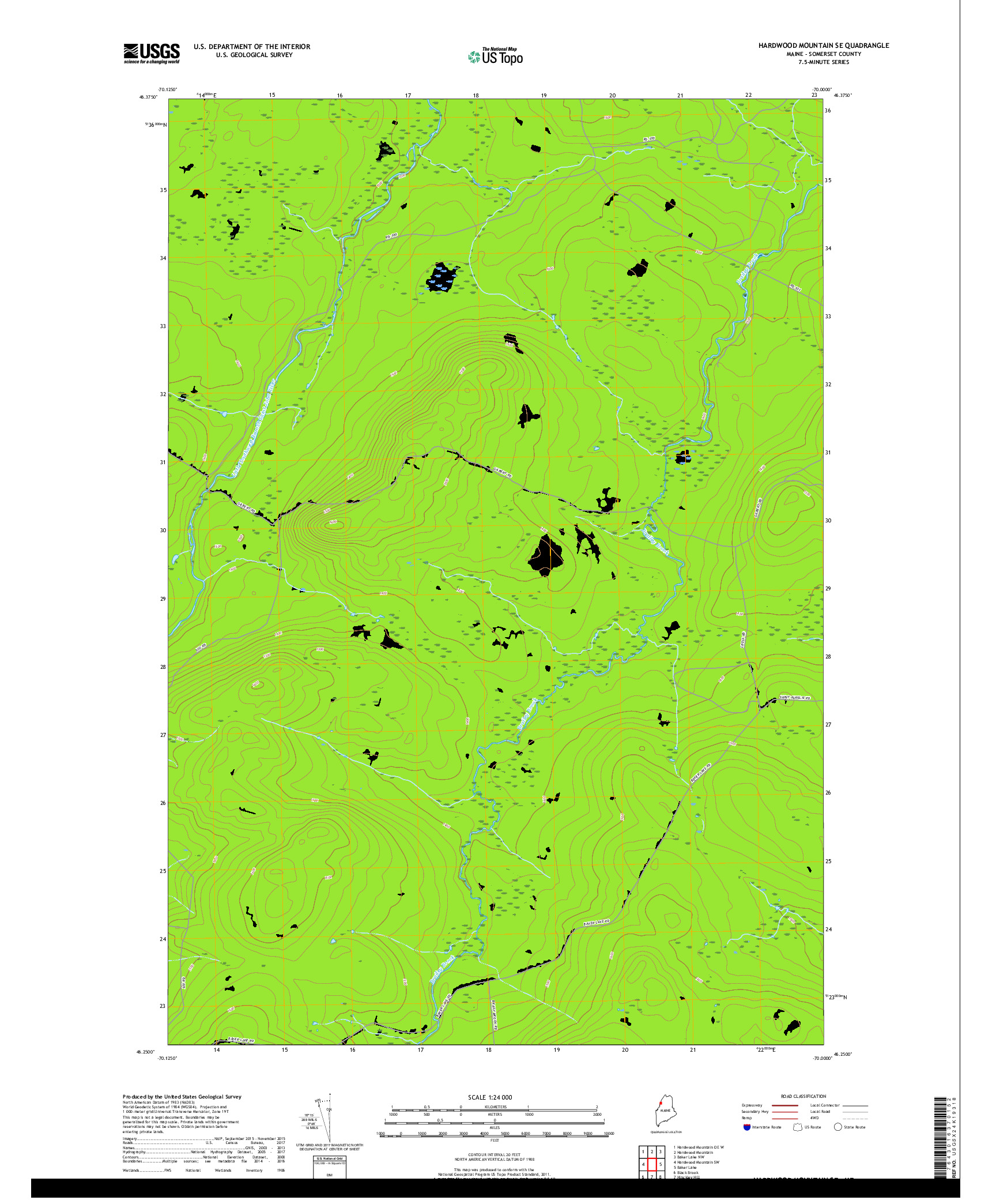 USGS US TOPO 7.5-MINUTE MAP FOR HARDWOOD MOUNTAIN SE, ME 2018