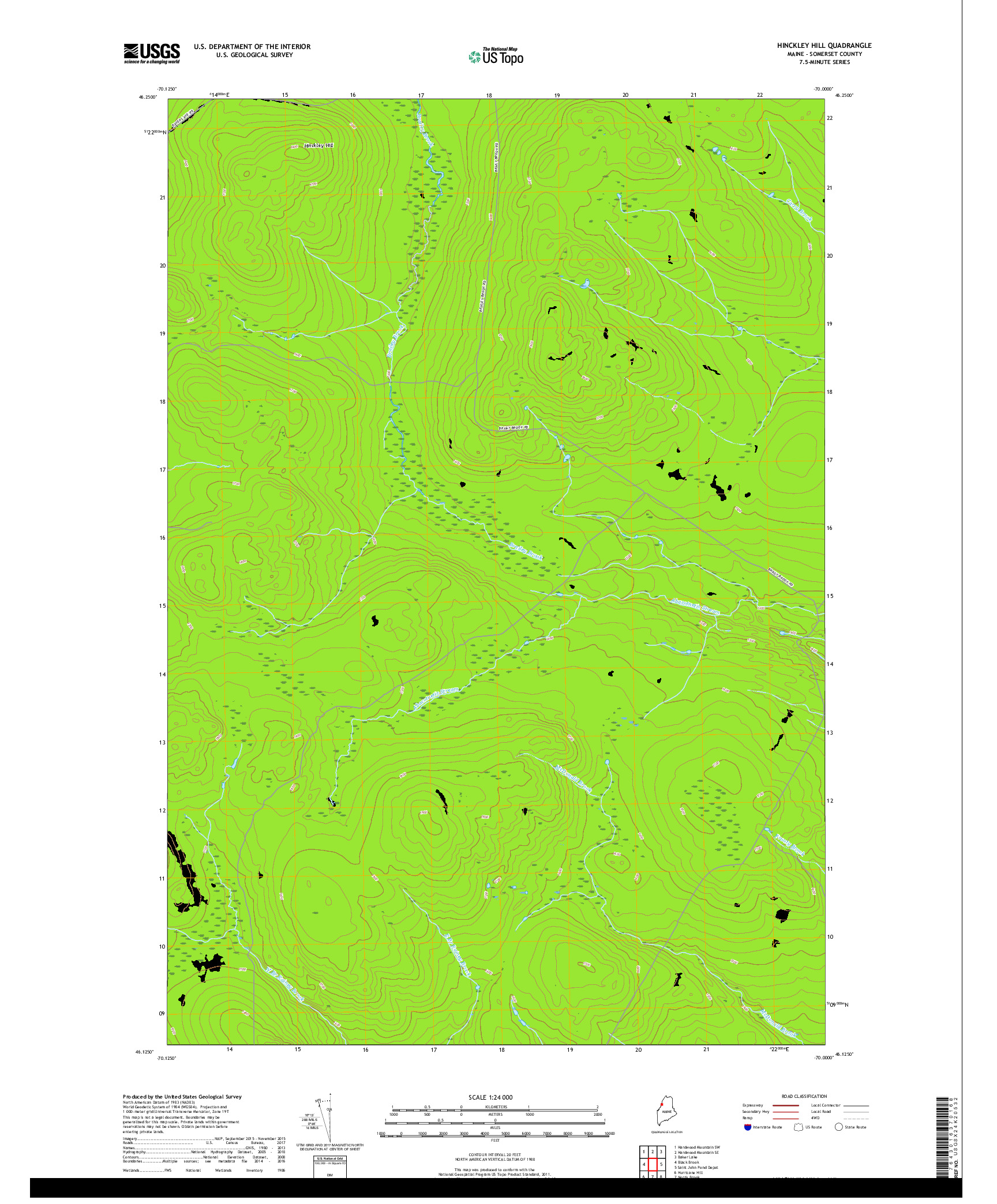 USGS US TOPO 7.5-MINUTE MAP FOR HINCKLEY HILL, ME 2018