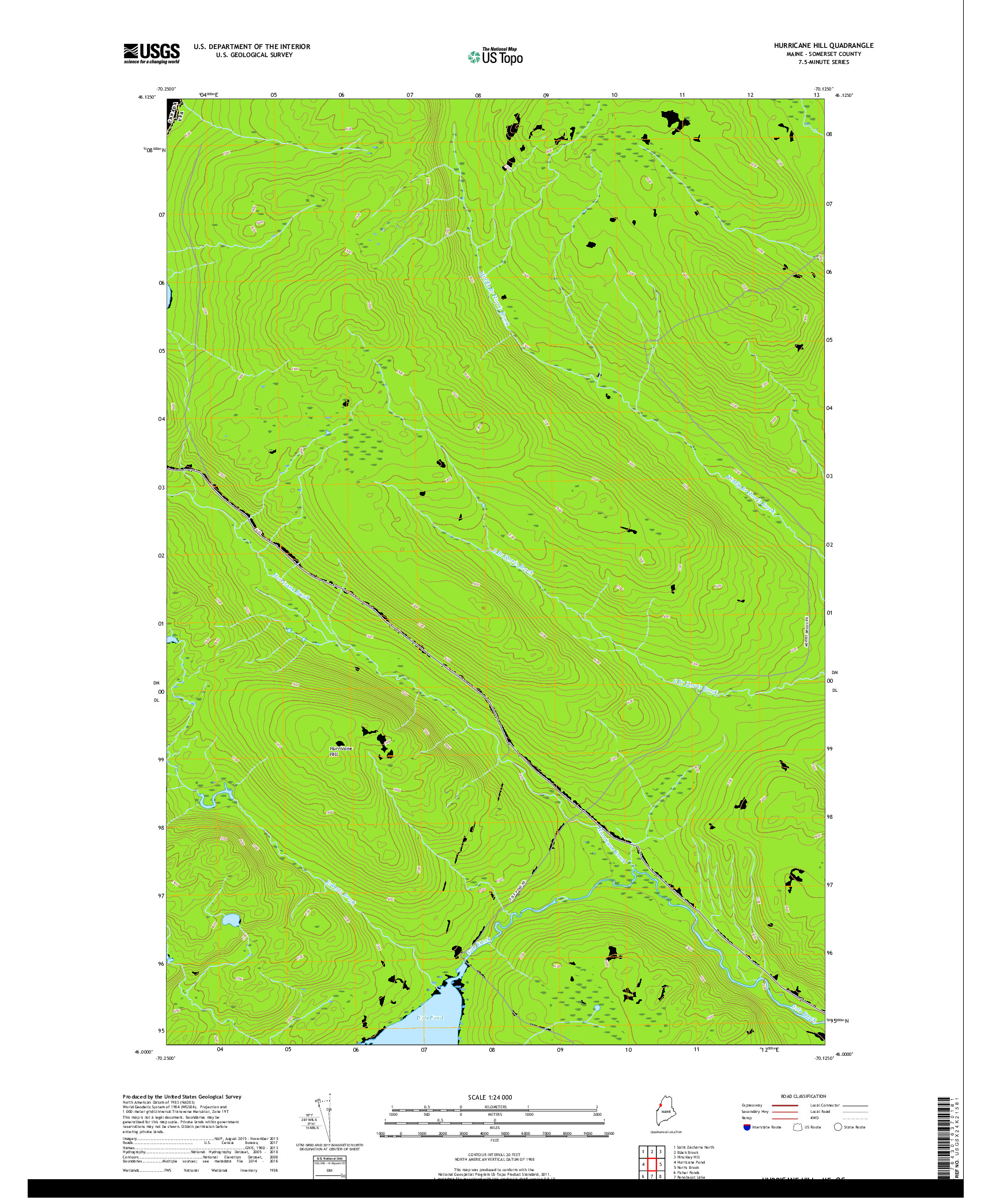 USGS US TOPO 7.5-MINUTE MAP FOR HURRICANE HILL, ME,QC 2018