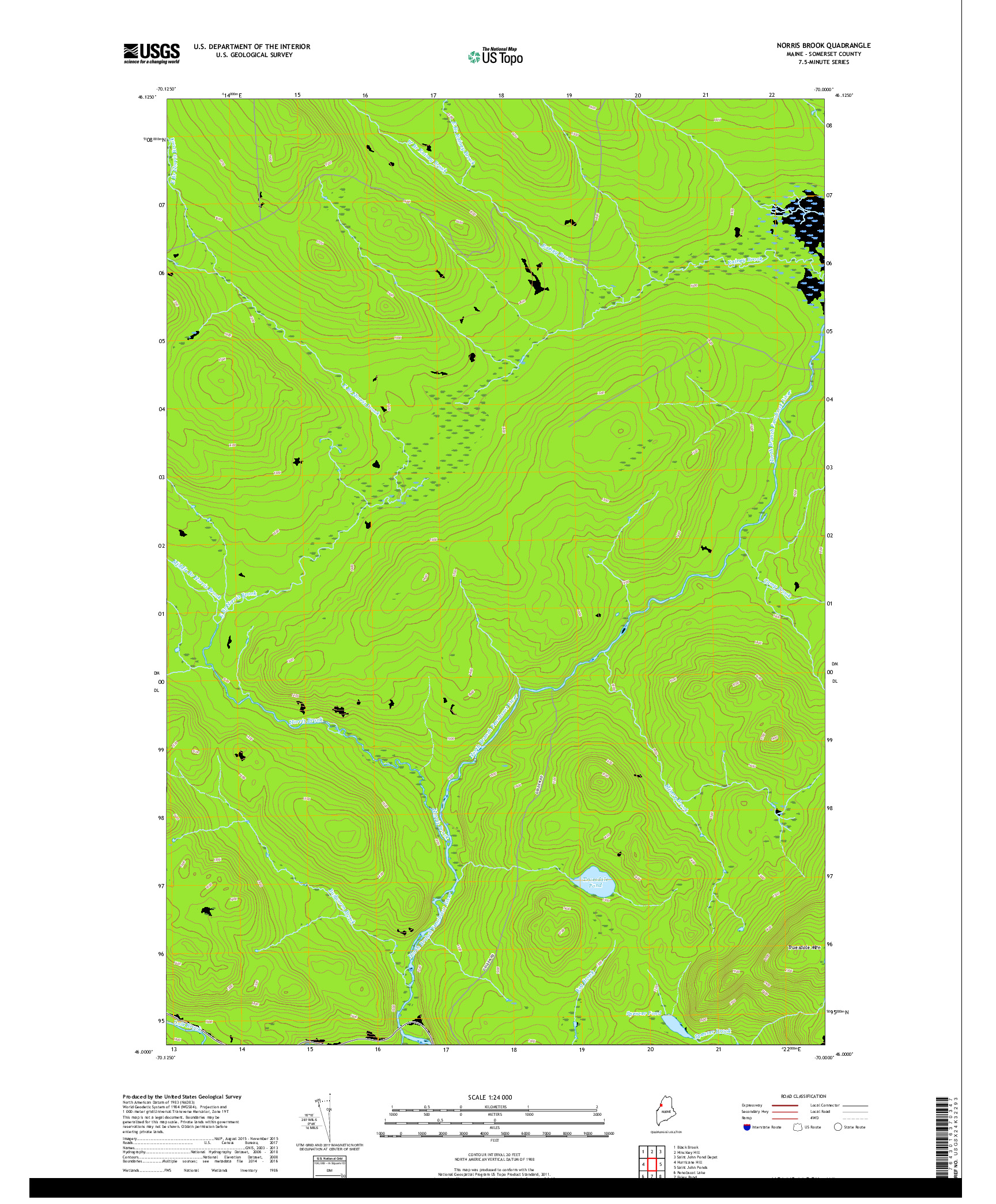 USGS US TOPO 7.5-MINUTE MAP FOR NORRIS BROOK, ME 2018