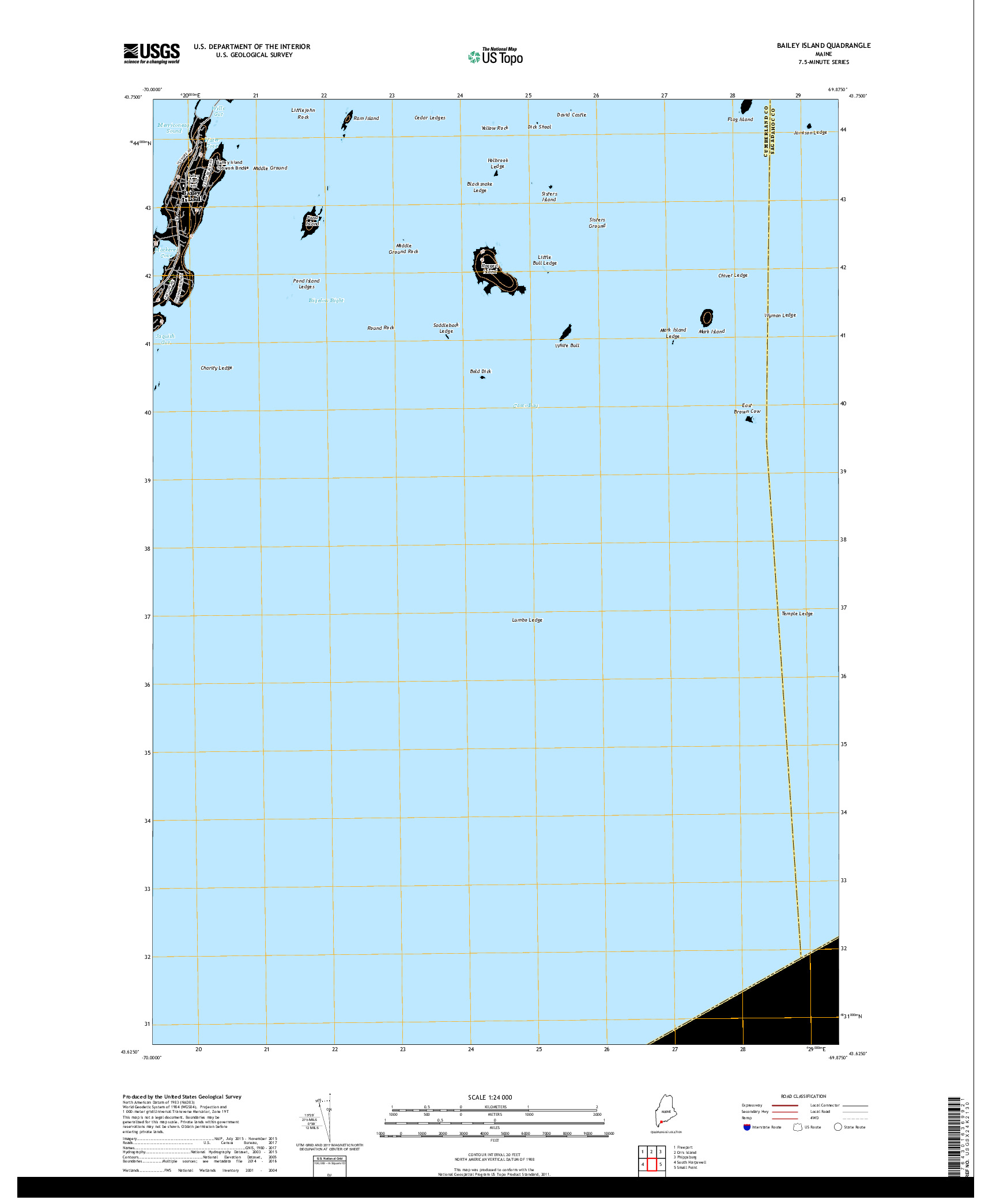 USGS US TOPO 7.5-MINUTE MAP FOR BAILEY ISLAND, ME 2018