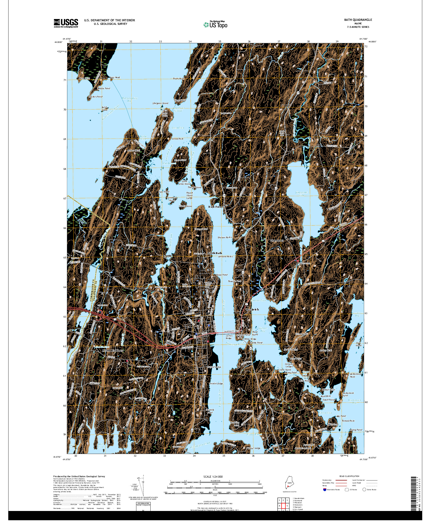 USGS US TOPO 7.5-MINUTE MAP FOR BATH, ME 2018