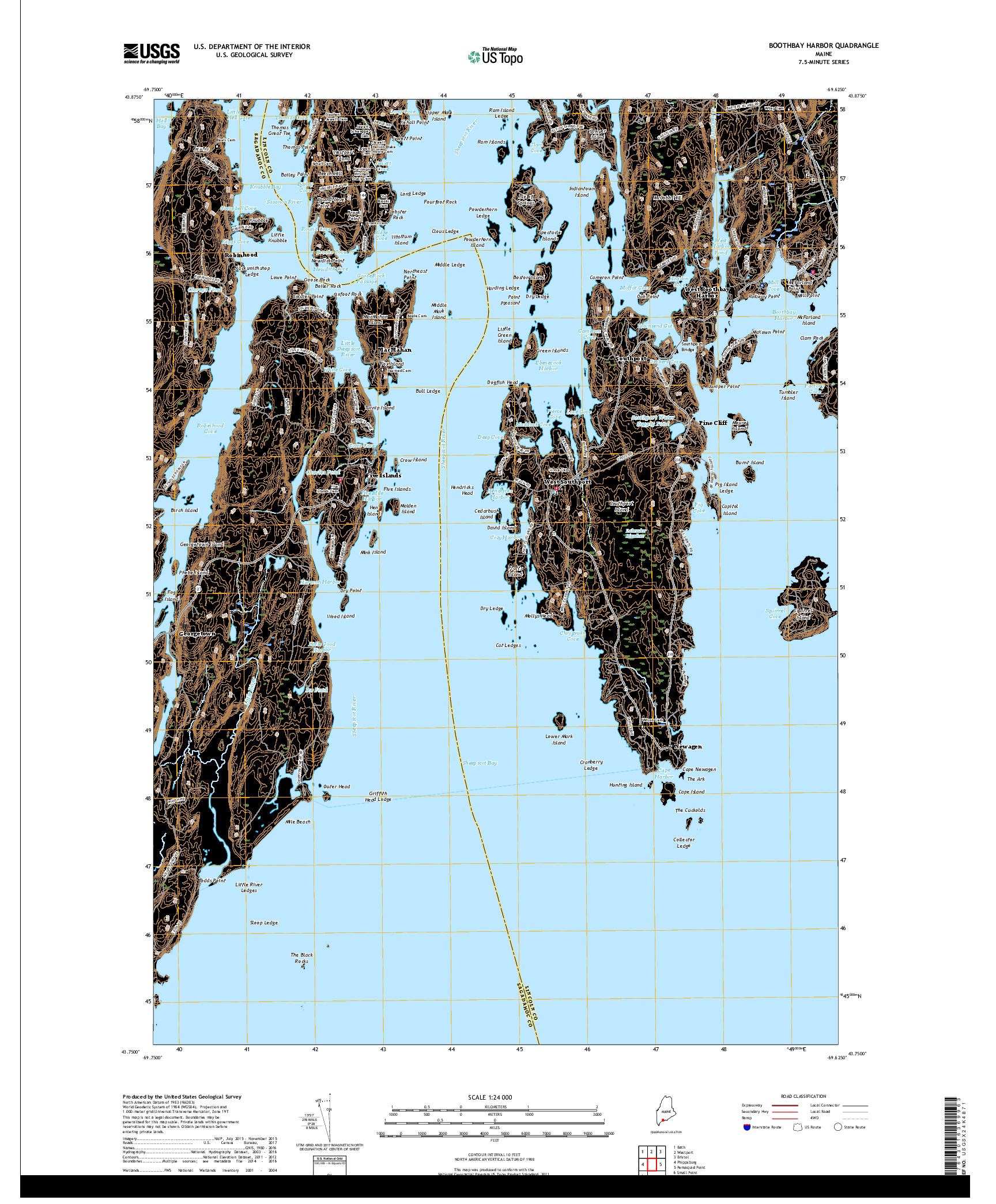 USGS US TOPO 7.5-MINUTE MAP FOR BOOTHBAY HARBOR, ME 2018