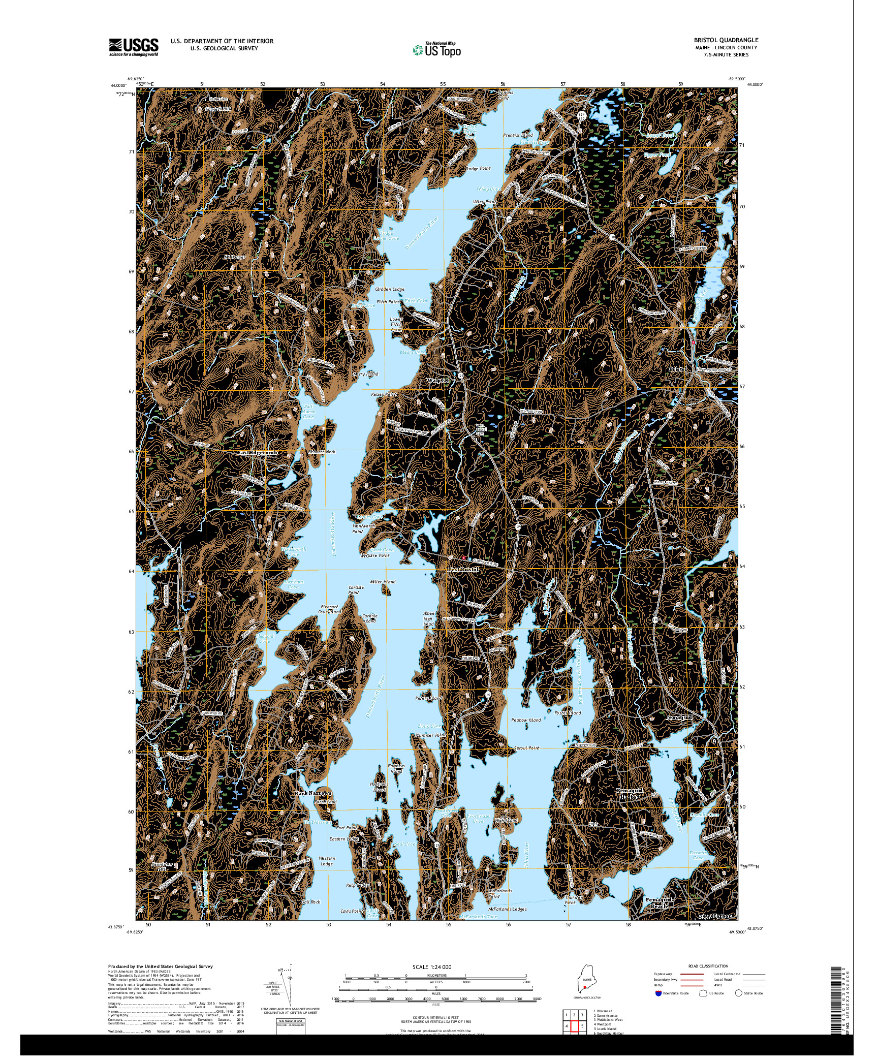 USGS US TOPO 7.5-MINUTE MAP FOR BRISTOL, ME 2018