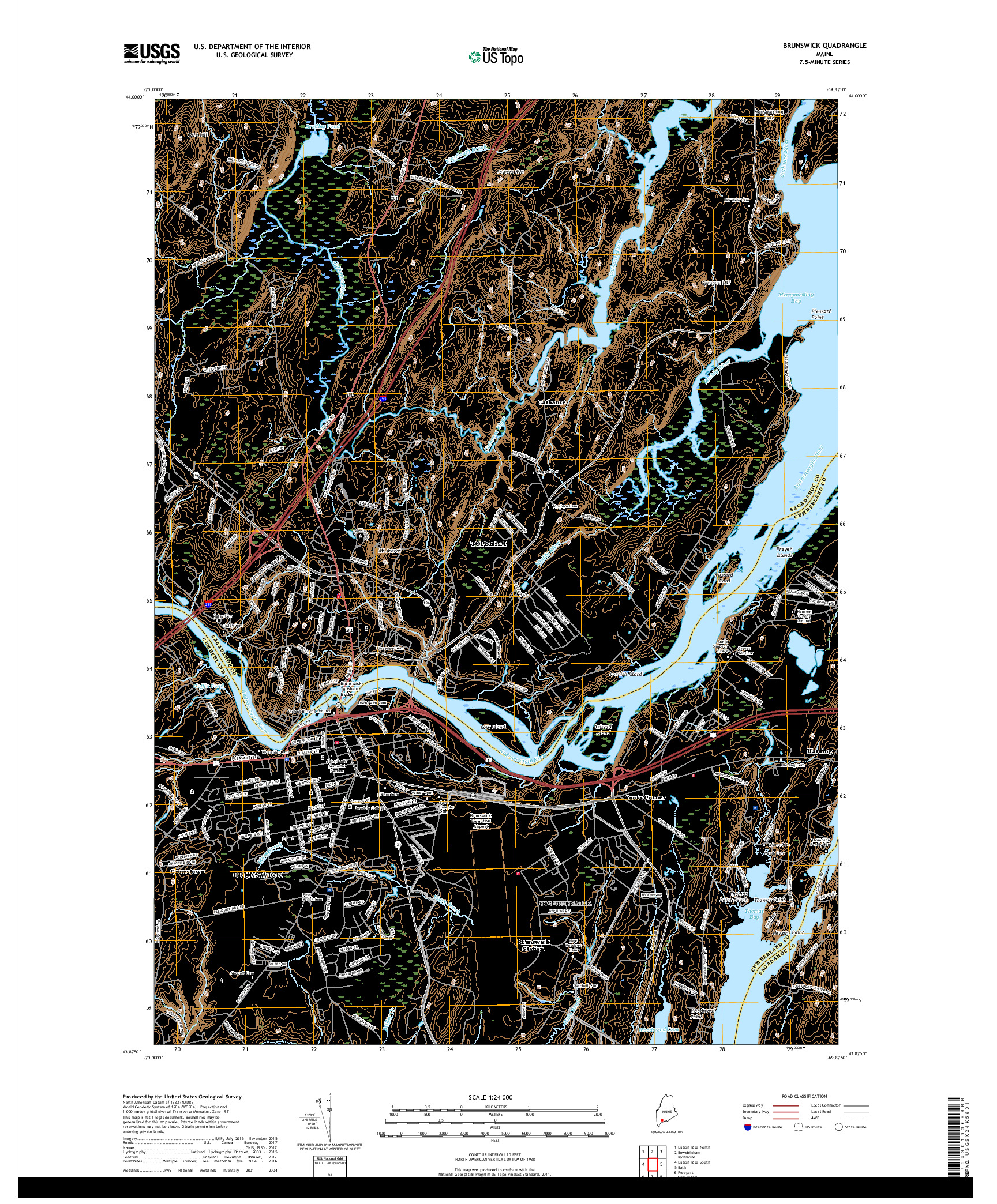 USGS US TOPO 7.5-MINUTE MAP FOR BRUNSWICK, ME 2018