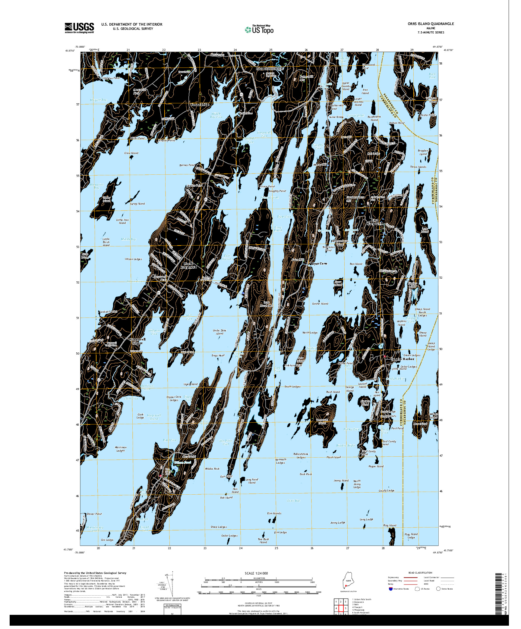 USGS US TOPO 7.5-MINUTE MAP FOR ORRS ISLAND, ME 2018