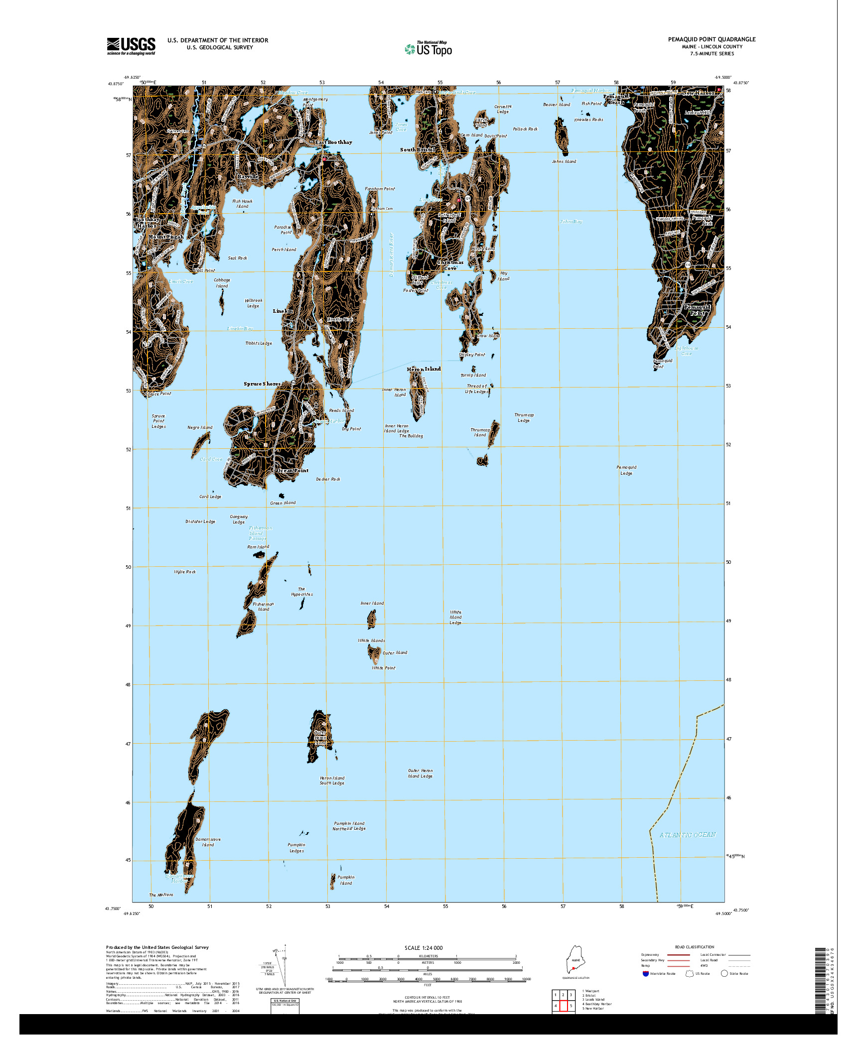 USGS US TOPO 7.5-MINUTE MAP FOR PEMAQUID POINT, ME 2018