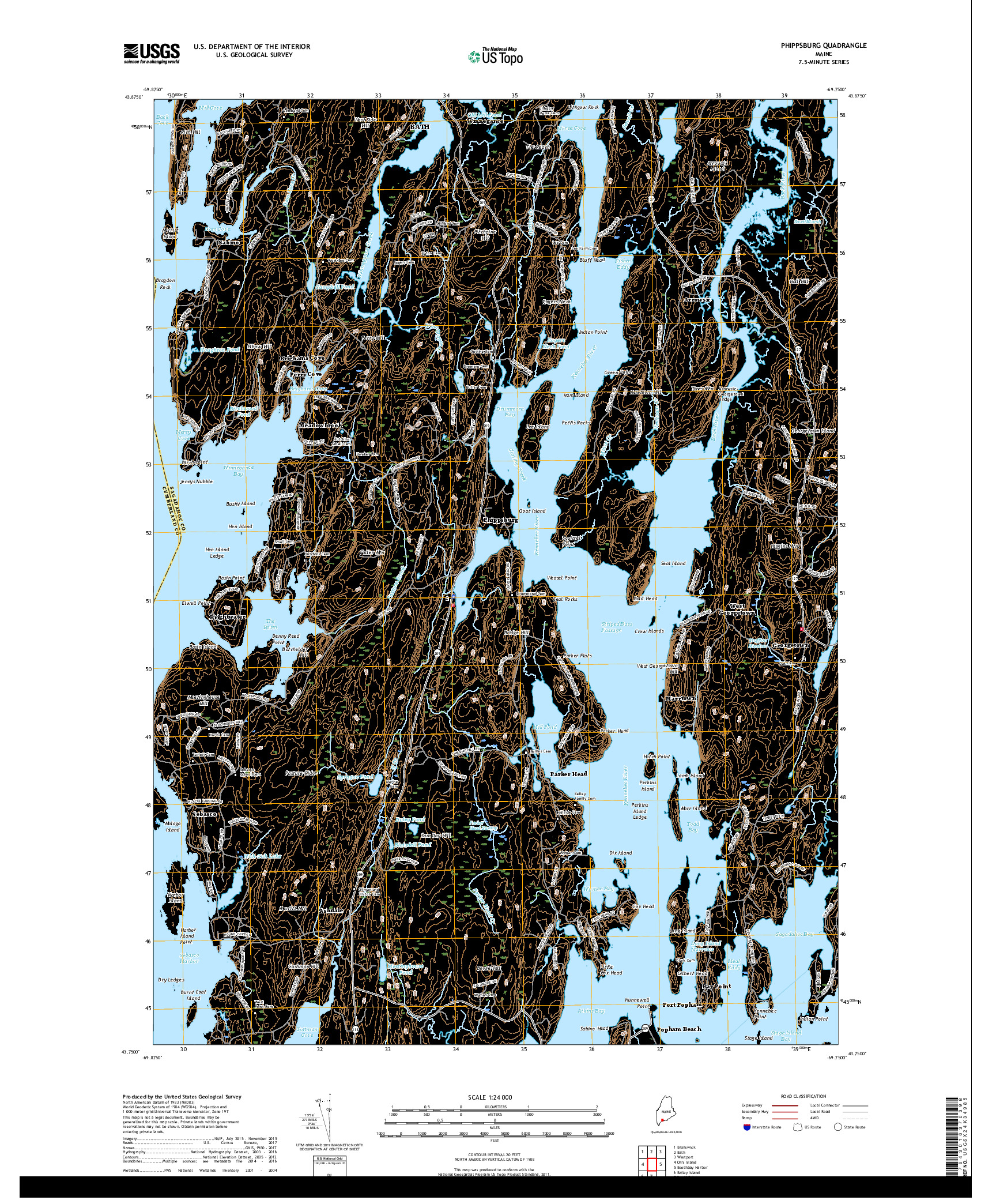 USGS US TOPO 7.5-MINUTE MAP FOR PHIPPSBURG, ME 2018