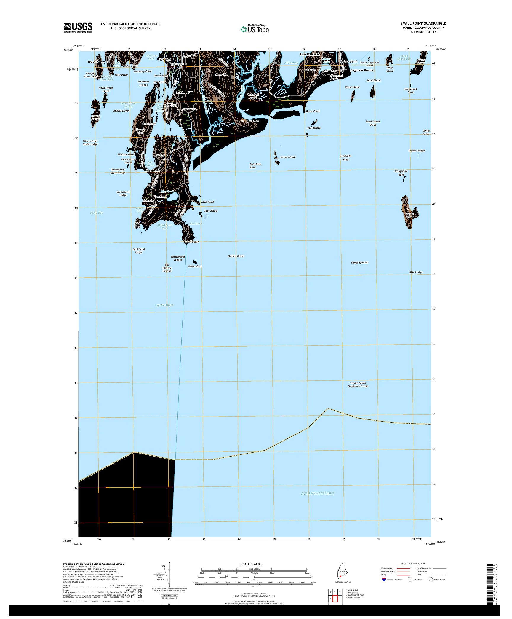 USGS US TOPO 7.5-MINUTE MAP FOR SMALL POINT, ME 2018