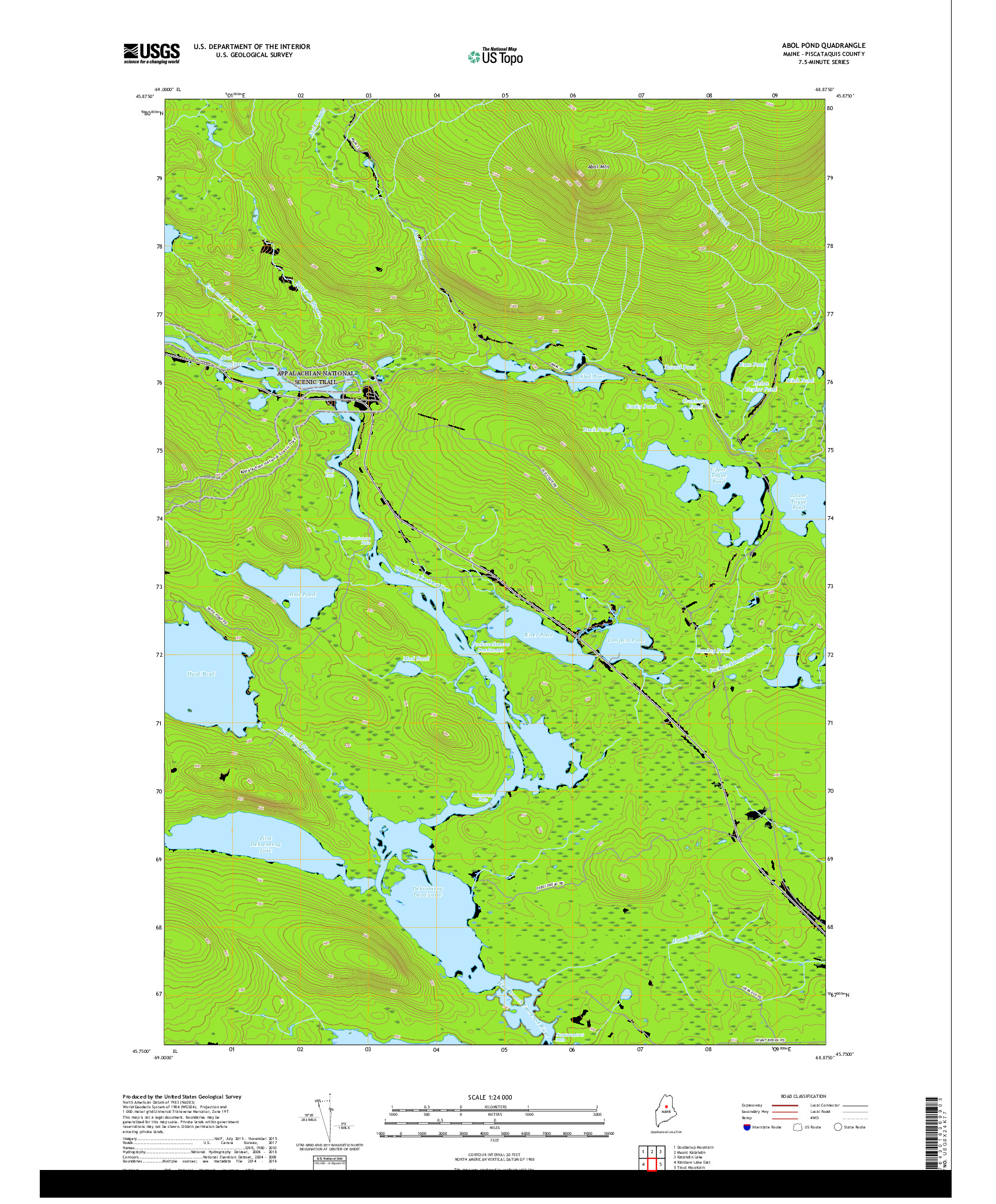 USGS US TOPO 7.5-MINUTE MAP FOR ABOL POND, ME 2018