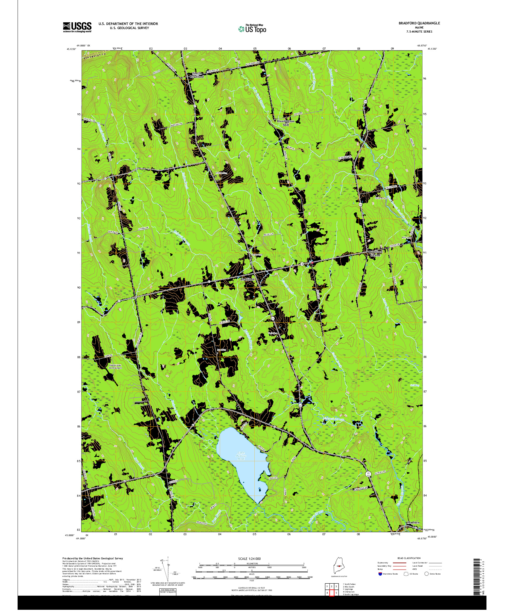 USGS US TOPO 7.5-MINUTE MAP FOR BRADFORD, ME 2018