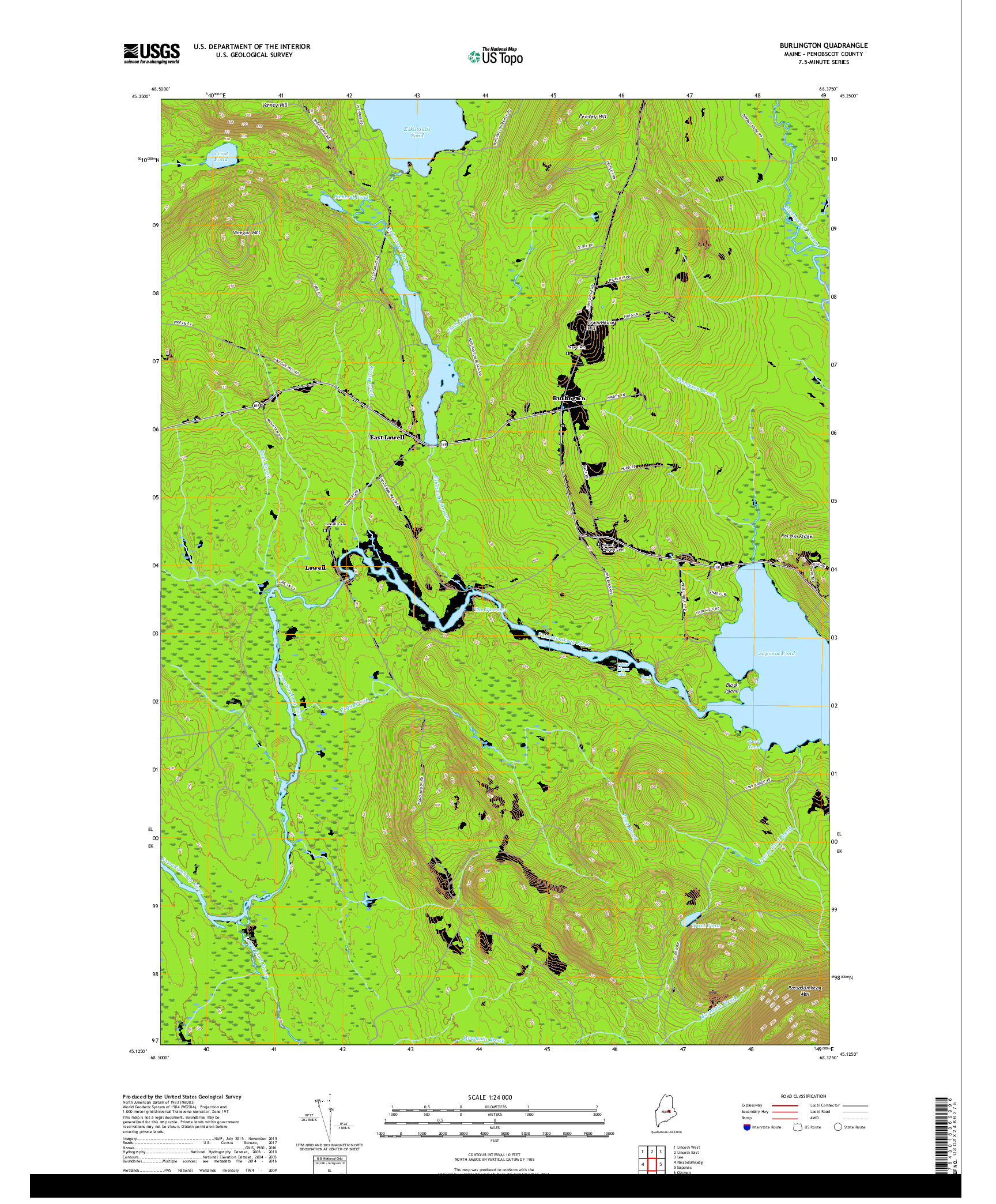USGS US TOPO 7.5-MINUTE MAP FOR BURLINGTON, ME 2018