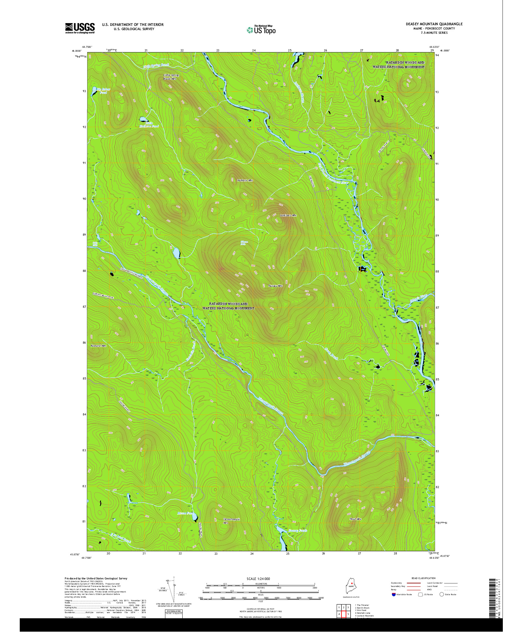 USGS US TOPO 7.5-MINUTE MAP FOR DEASEY MOUNTAIN, ME 2018