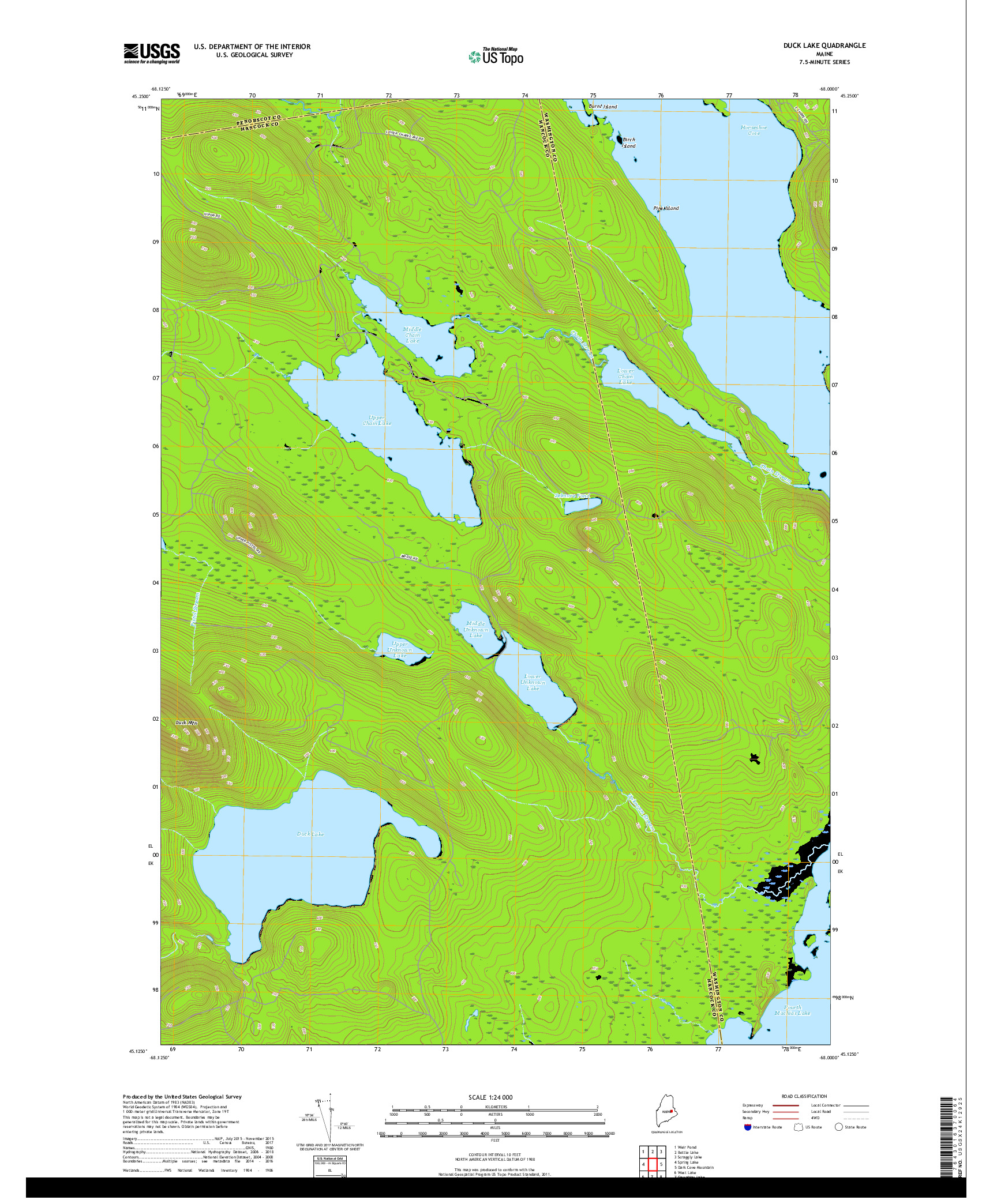 USGS US TOPO 7.5-MINUTE MAP FOR DUCK LAKE, ME 2018