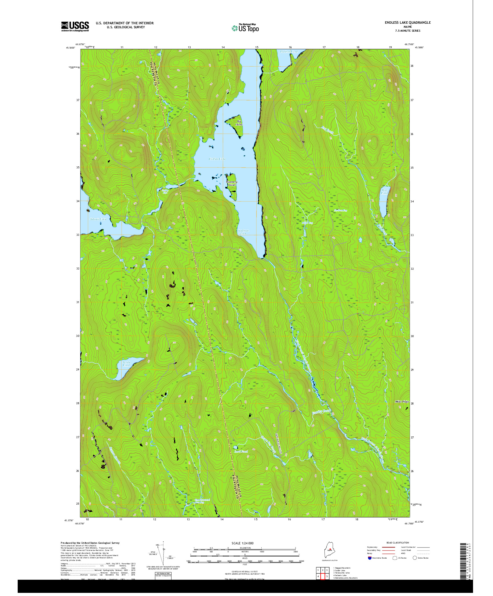 USGS US TOPO 7.5-MINUTE MAP FOR ENDLESS LAKE, ME 2018