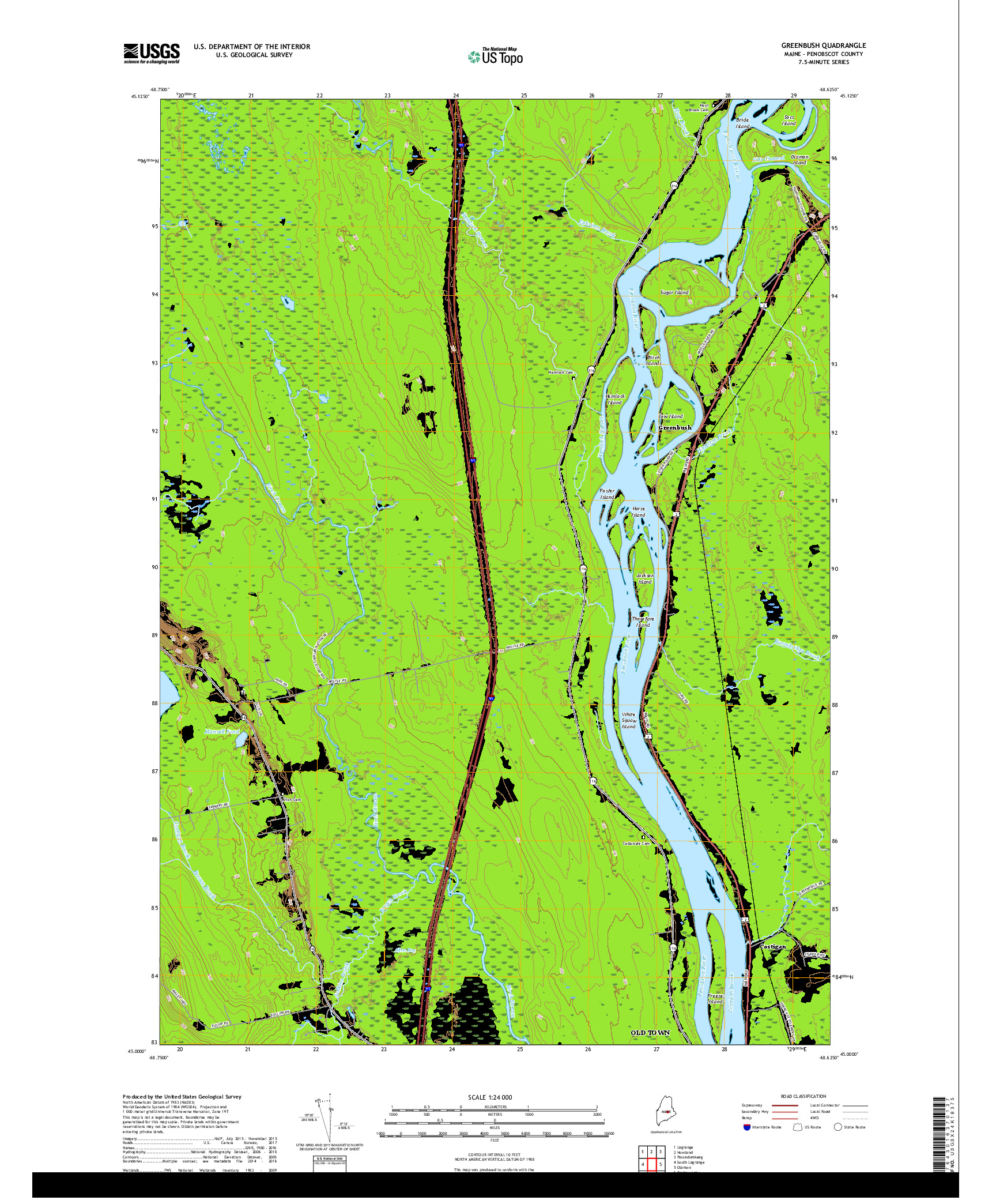 USGS US TOPO 7.5-MINUTE MAP FOR GREENBUSH, ME 2018