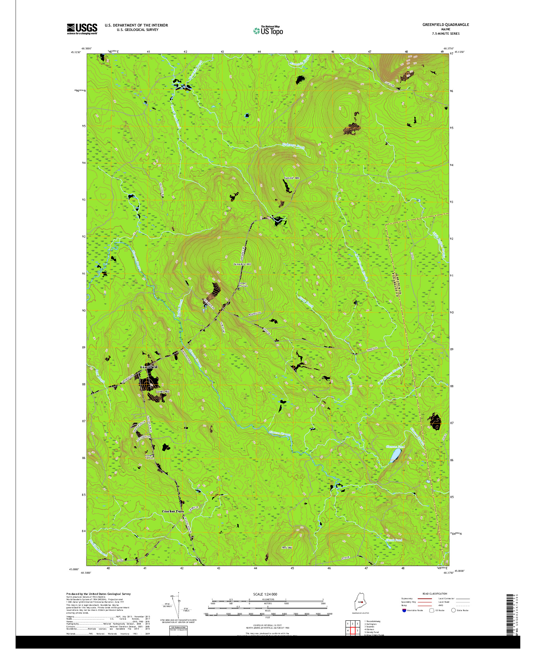 USGS US TOPO 7.5-MINUTE MAP FOR GREENFIELD, ME 2018