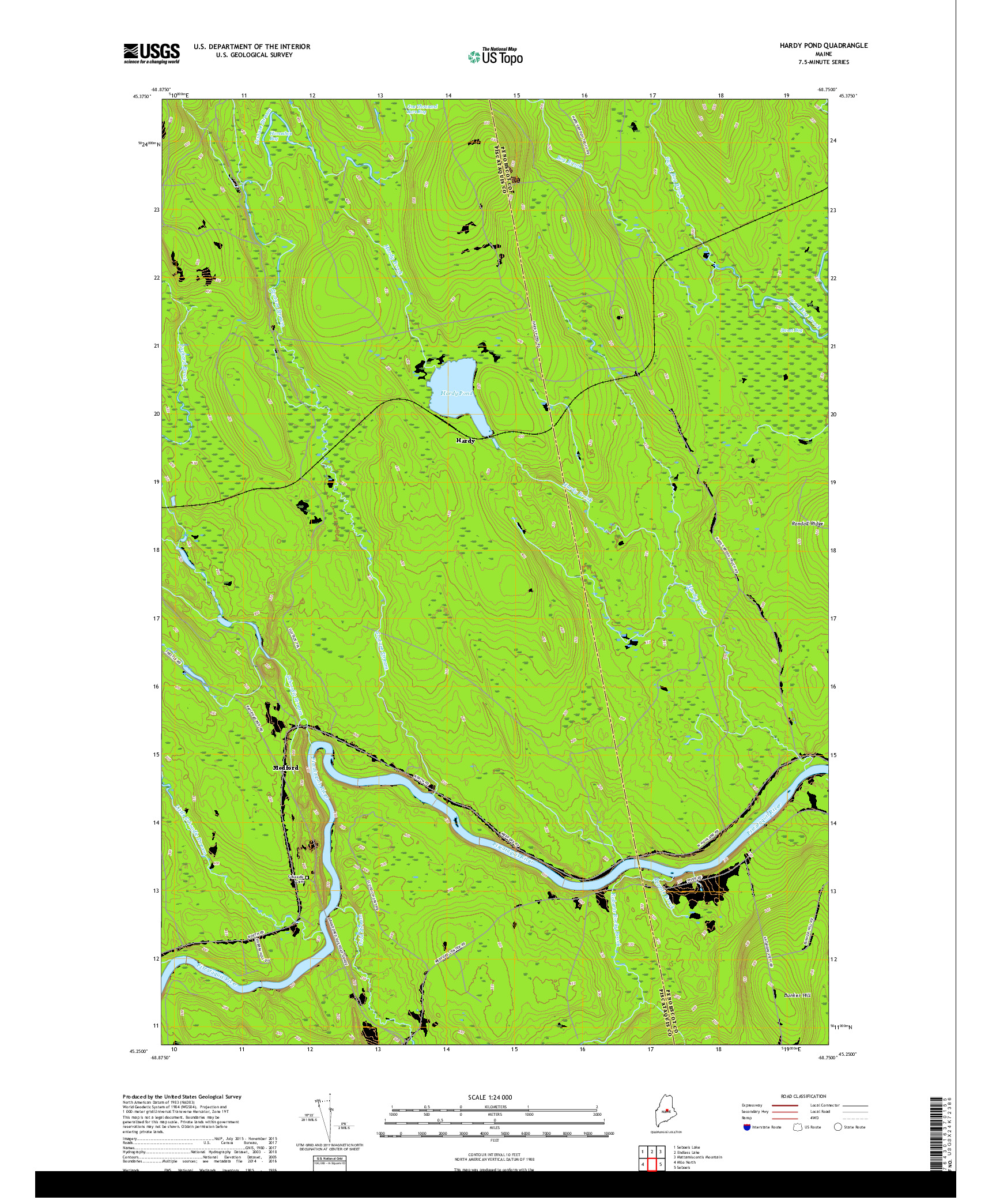 USGS US TOPO 7.5-MINUTE MAP FOR HARDY POND, ME 2018