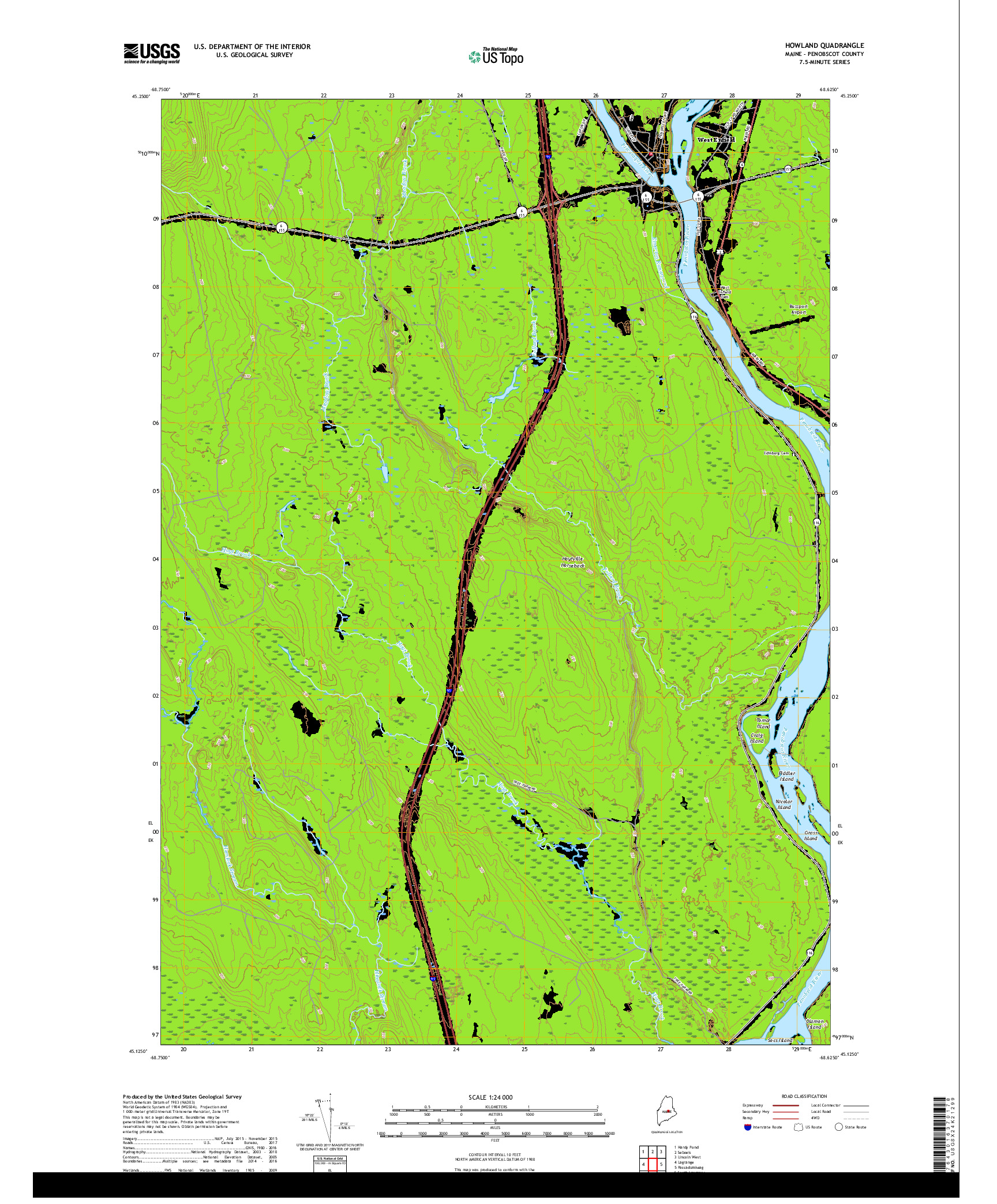 USGS US TOPO 7.5-MINUTE MAP FOR HOWLAND, ME 2018