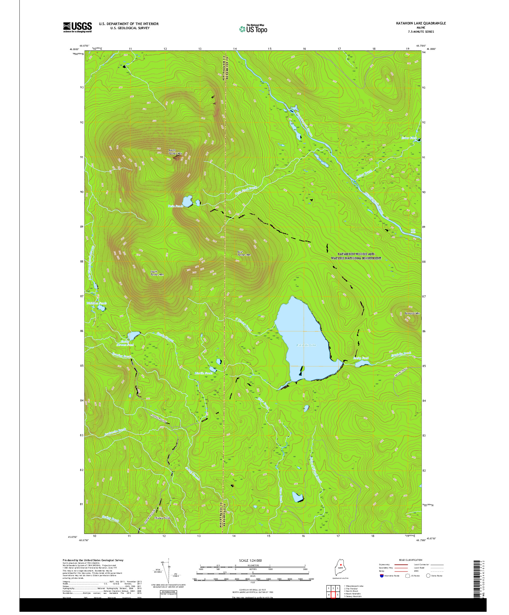 USGS US TOPO 7.5-MINUTE MAP FOR KATAHDIN LAKE, ME 2018