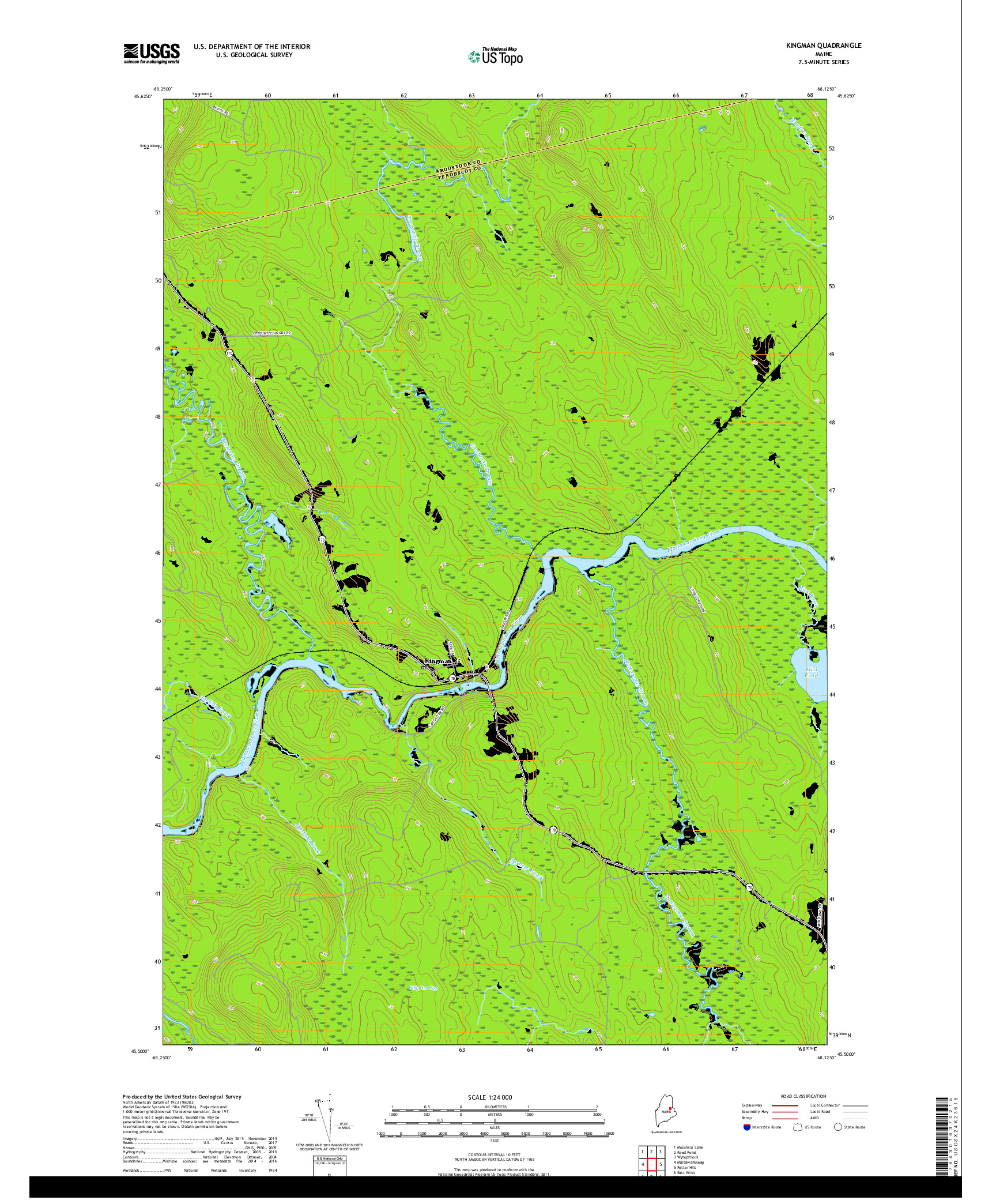 USGS US TOPO 7.5-MINUTE MAP FOR KINGMAN, ME 2018