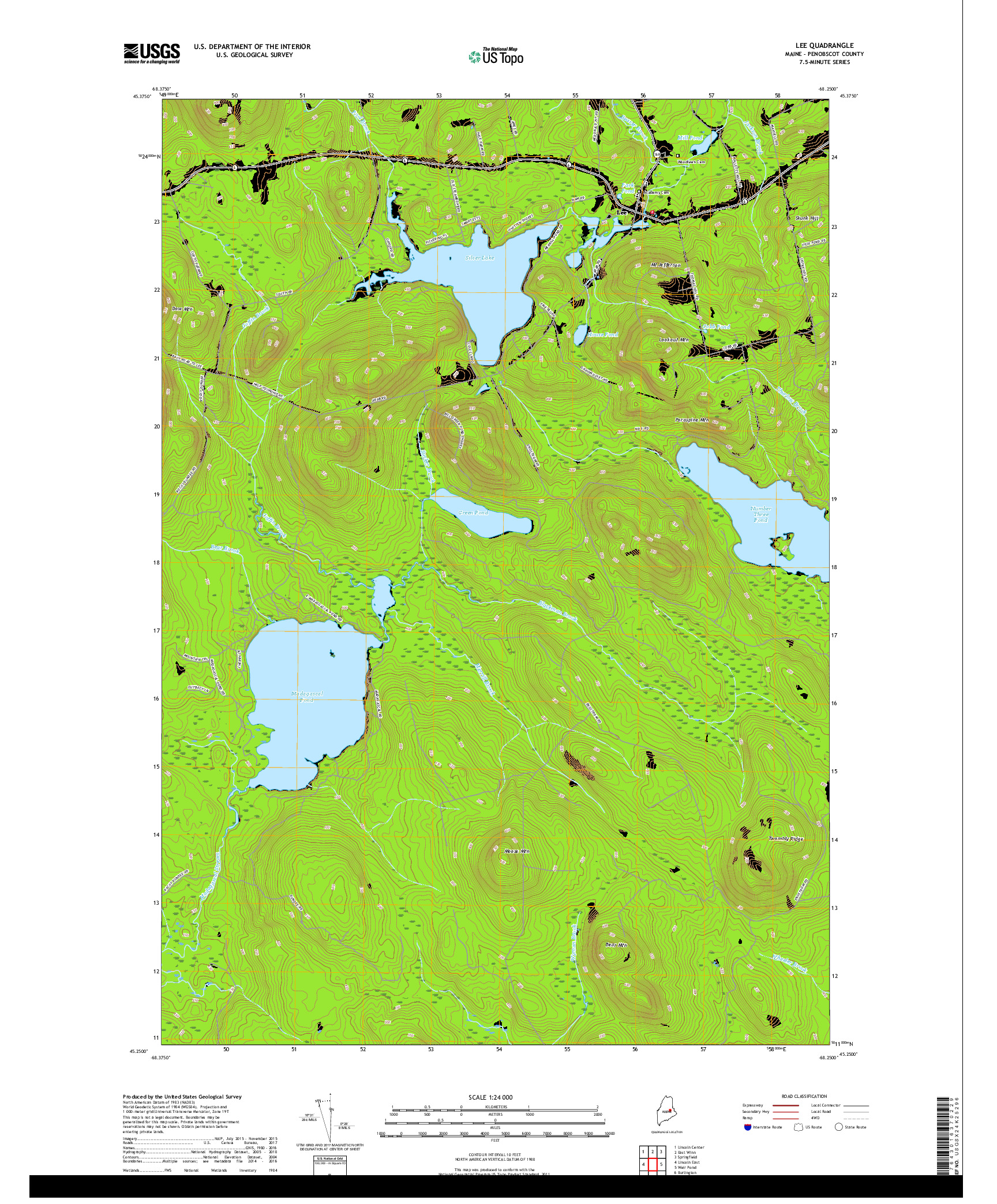USGS US TOPO 7.5-MINUTE MAP FOR LEE, ME 2018