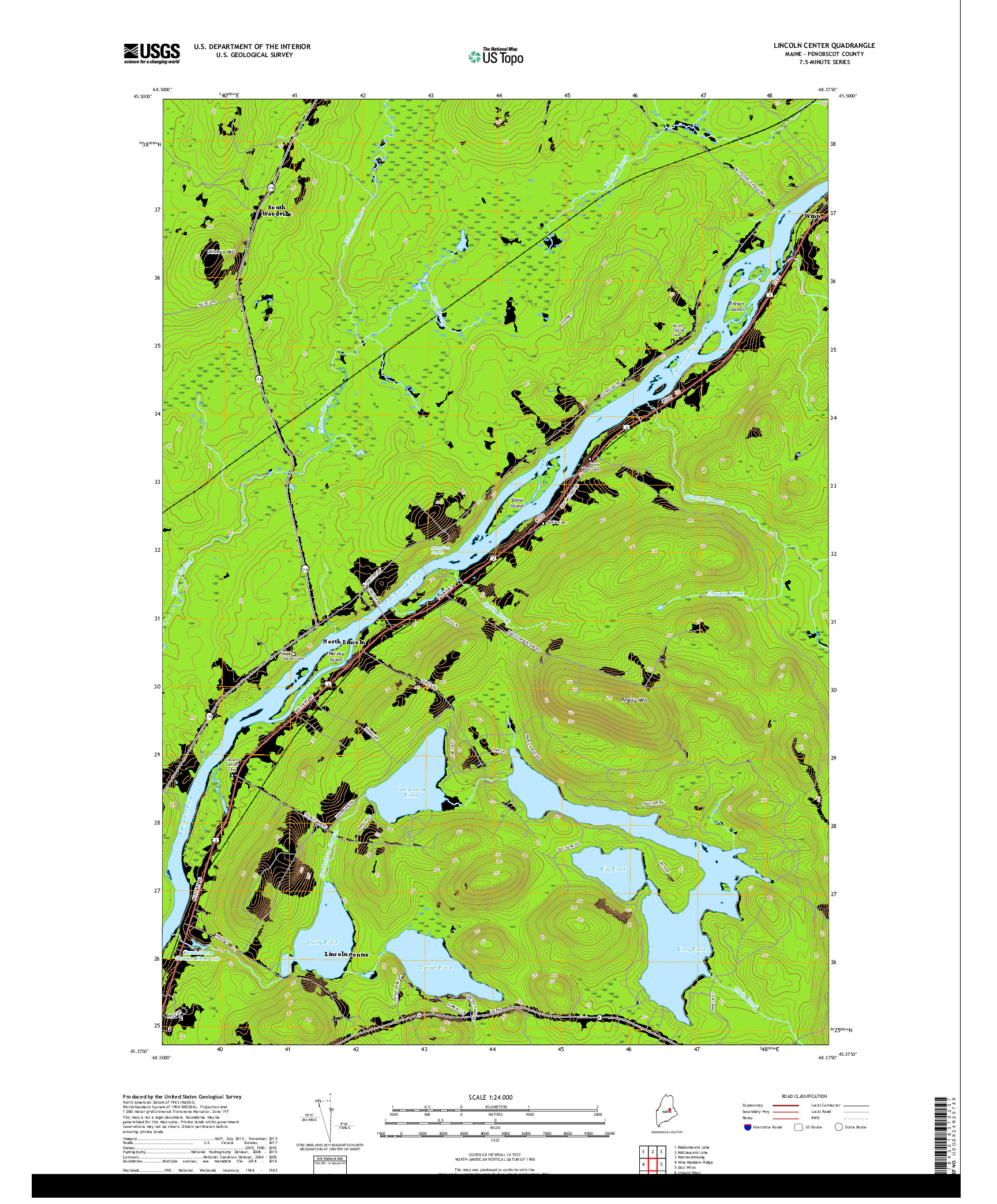 USGS US TOPO 7.5-MINUTE MAP FOR LINCOLN CENTER, ME 2018