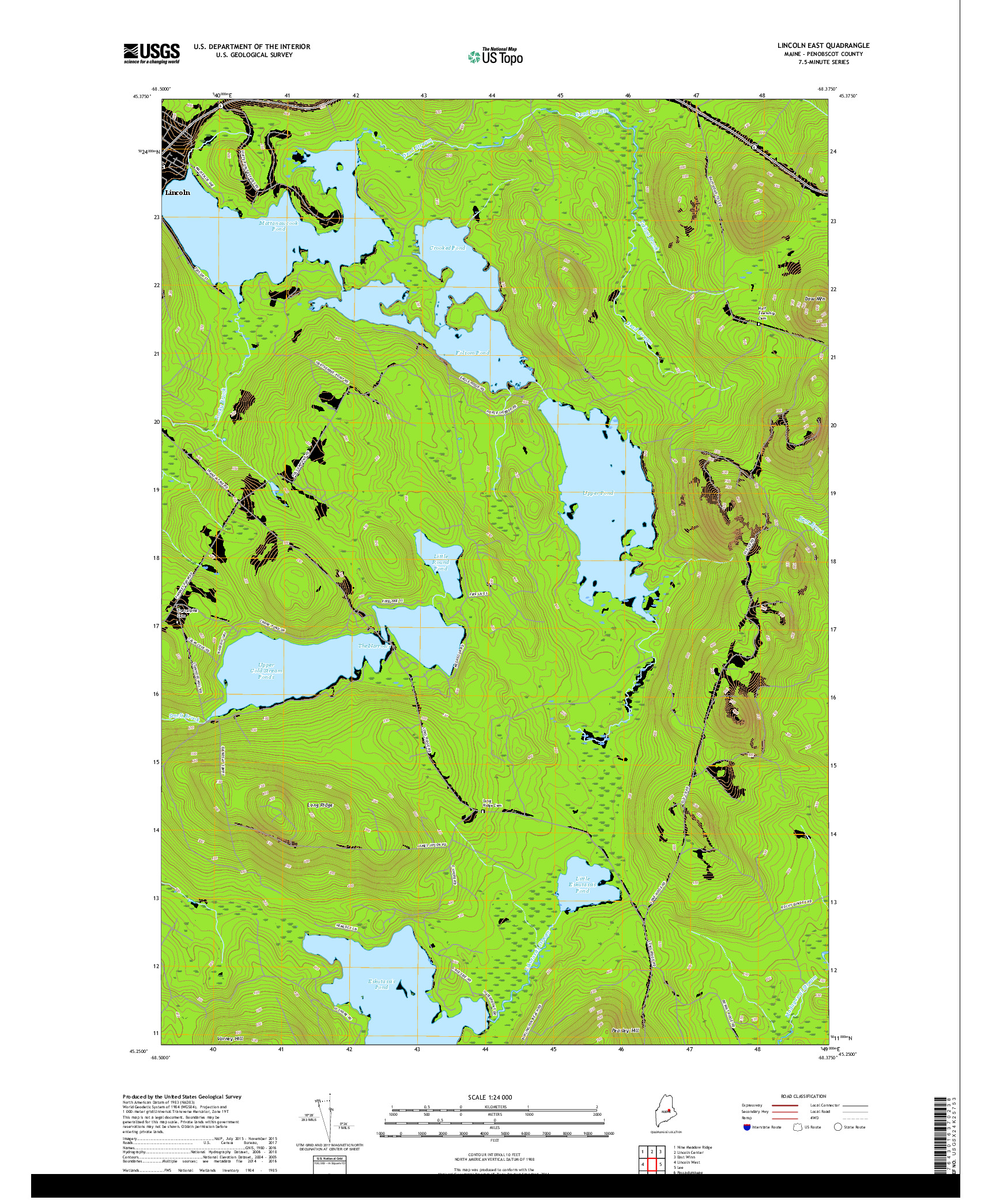 USGS US TOPO 7.5-MINUTE MAP FOR LINCOLN EAST, ME 2018