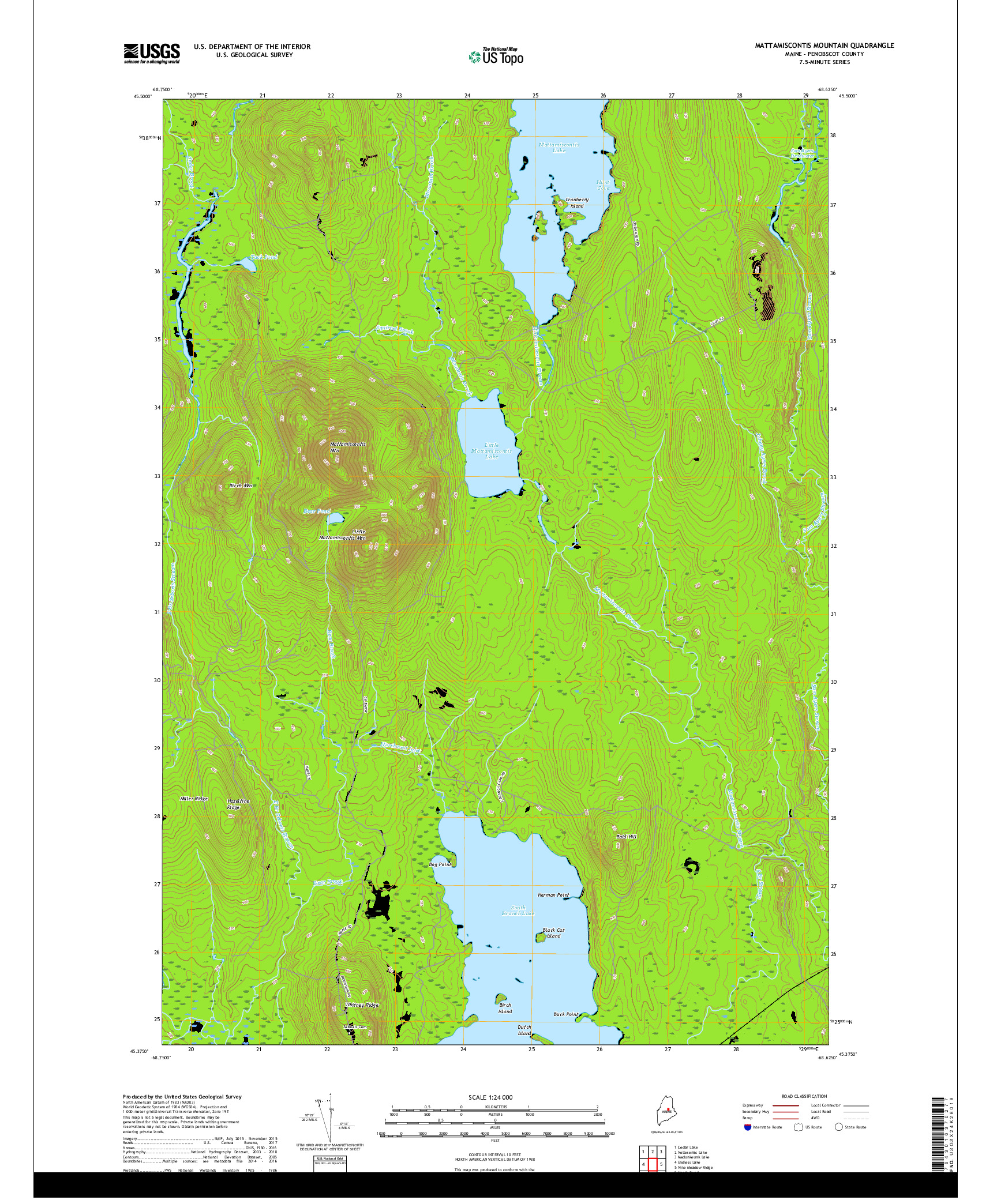 USGS US TOPO 7.5-MINUTE MAP FOR MATTAMISCONTIS MOUNTAIN, ME 2018