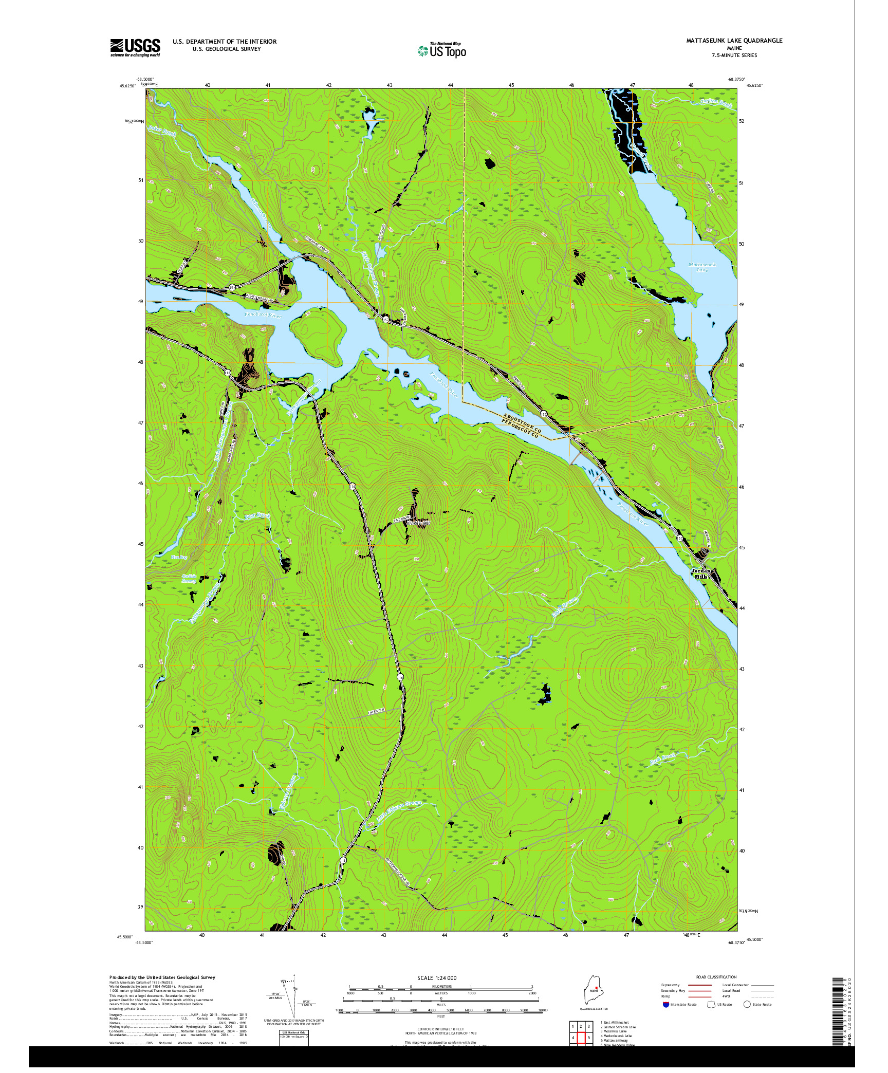 USGS US TOPO 7.5-MINUTE MAP FOR MATTASEUNK LAKE, ME 2018