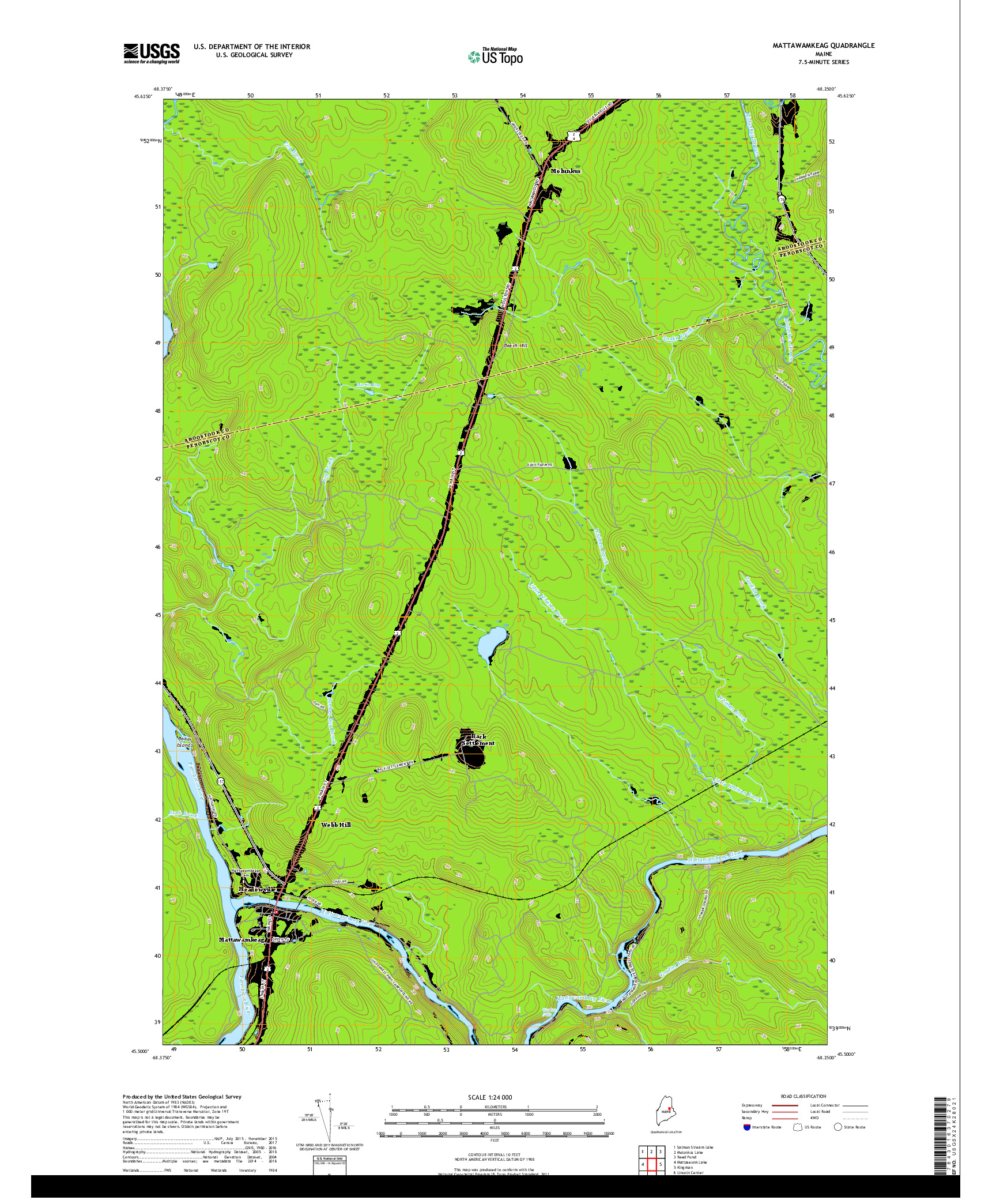 USGS US TOPO 7.5-MINUTE MAP FOR MATTAWAMKEAG, ME 2018