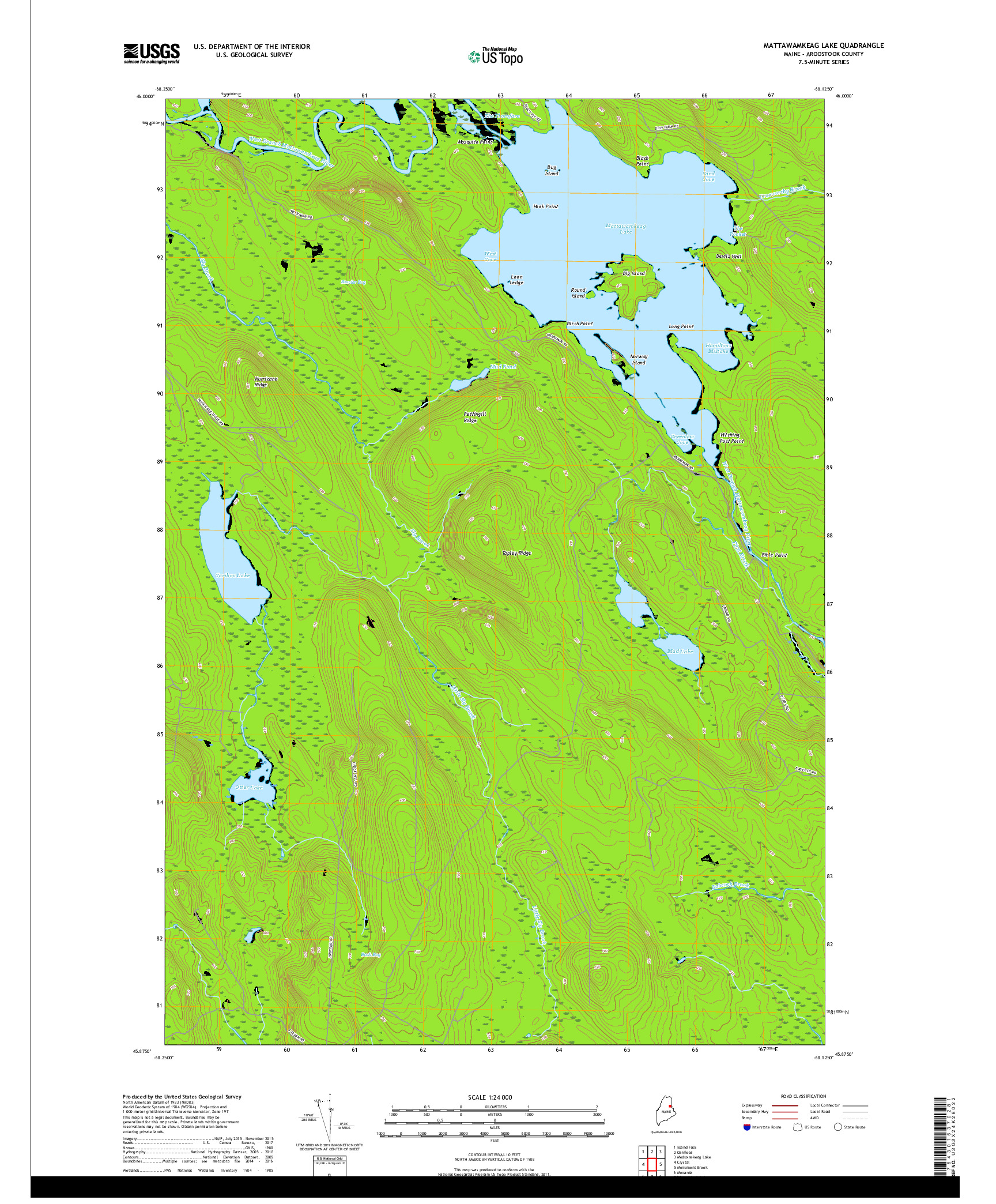 USGS US TOPO 7.5-MINUTE MAP FOR MATTAWAMKEAG LAKE, ME 2018
