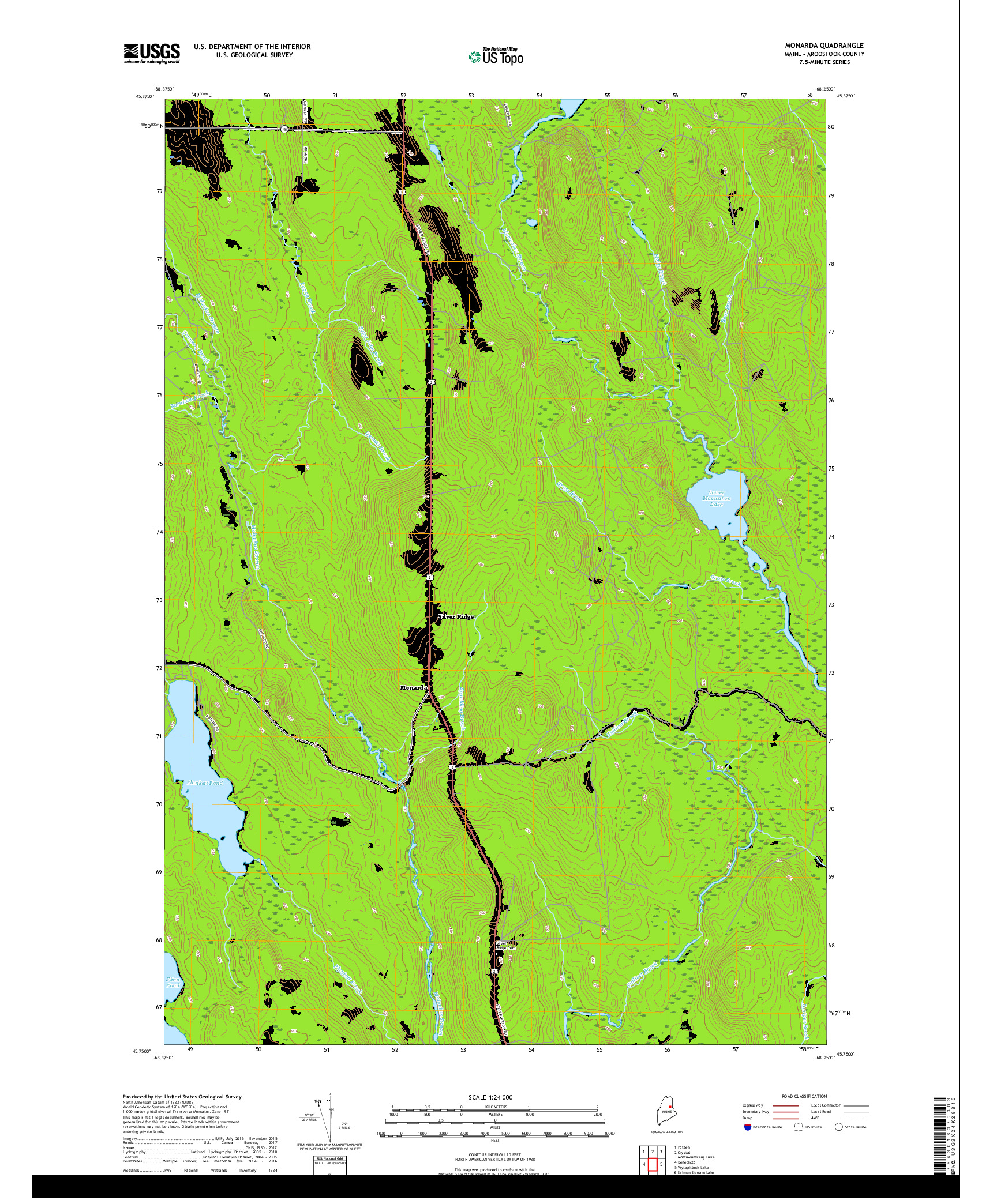 USGS US TOPO 7.5-MINUTE MAP FOR MONARDA, ME 2018