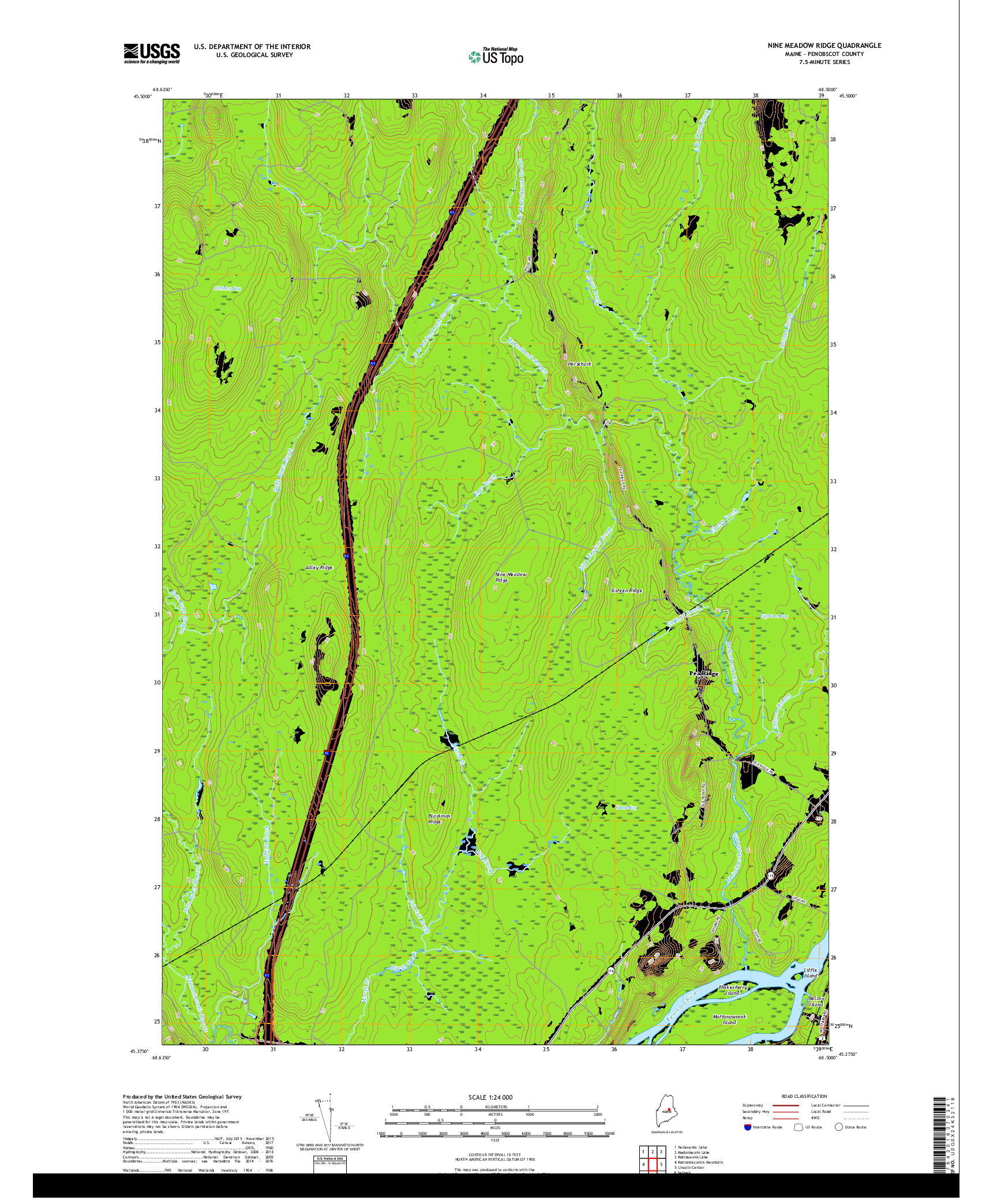 USGS US TOPO 7.5-MINUTE MAP FOR NINE MEADOW RIDGE, ME 2018