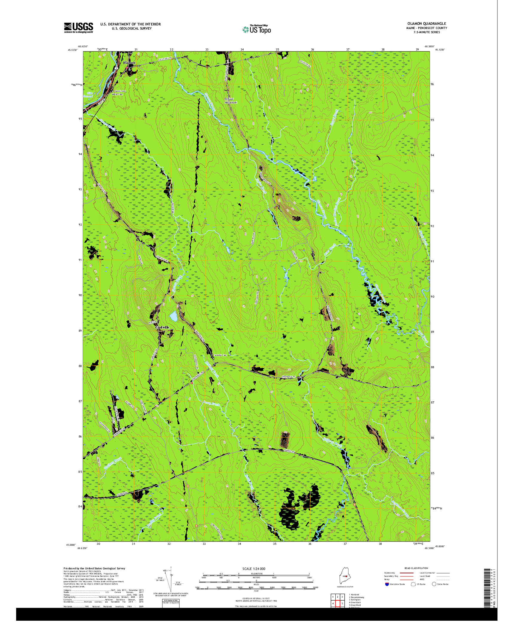 USGS US TOPO 7.5-MINUTE MAP FOR OLAMON, ME 2018