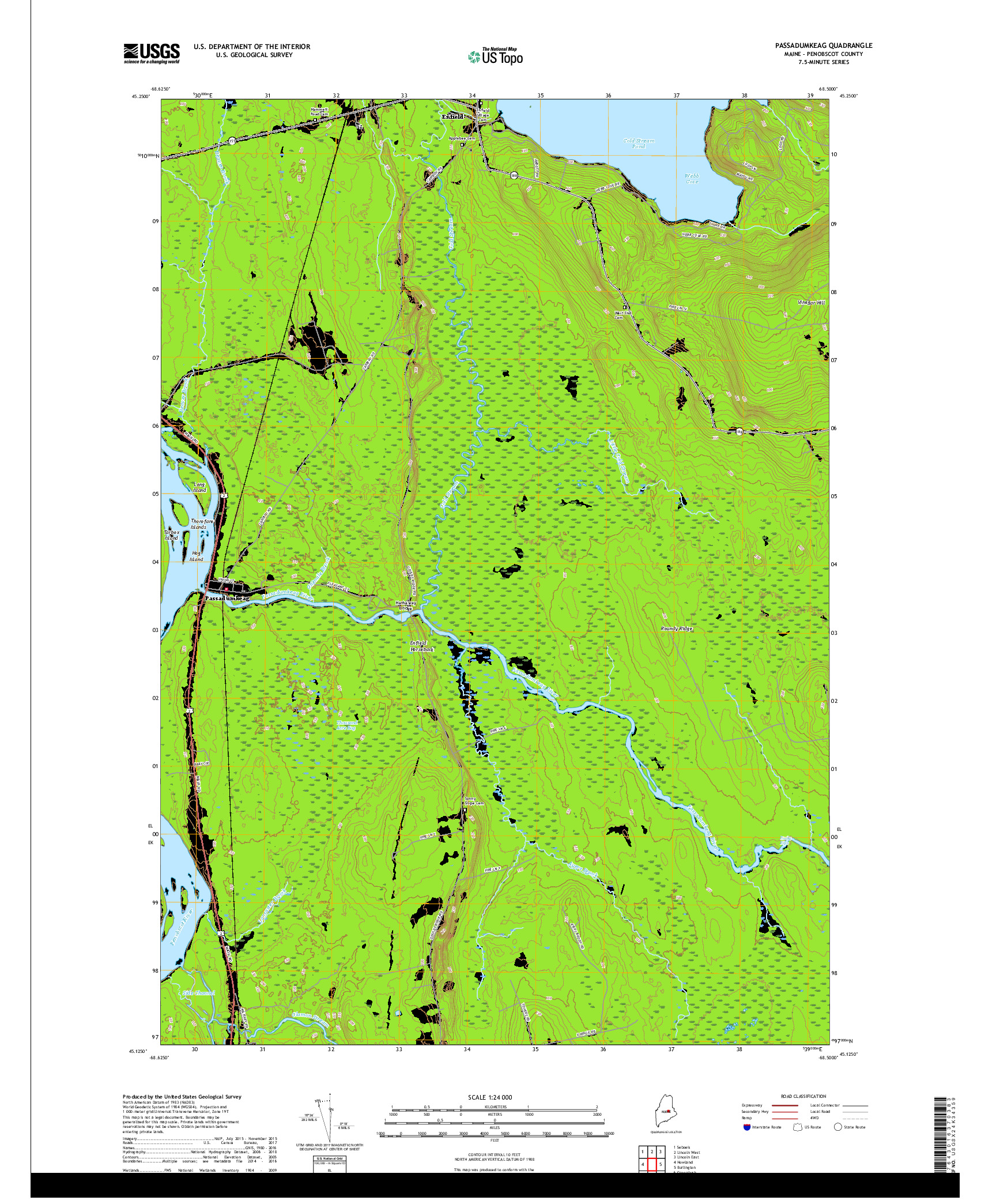 USGS US TOPO 7.5-MINUTE MAP FOR PASSADUMKEAG, ME 2018