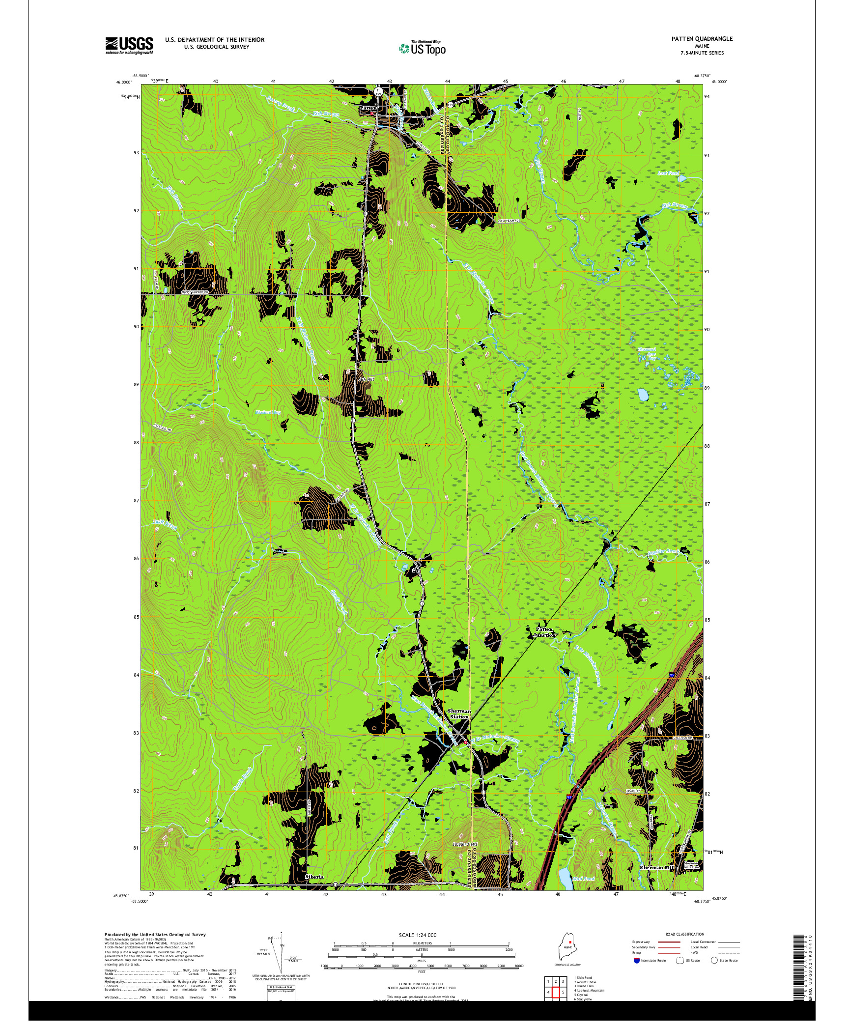 USGS US TOPO 7.5-MINUTE MAP FOR PATTEN, ME 2018