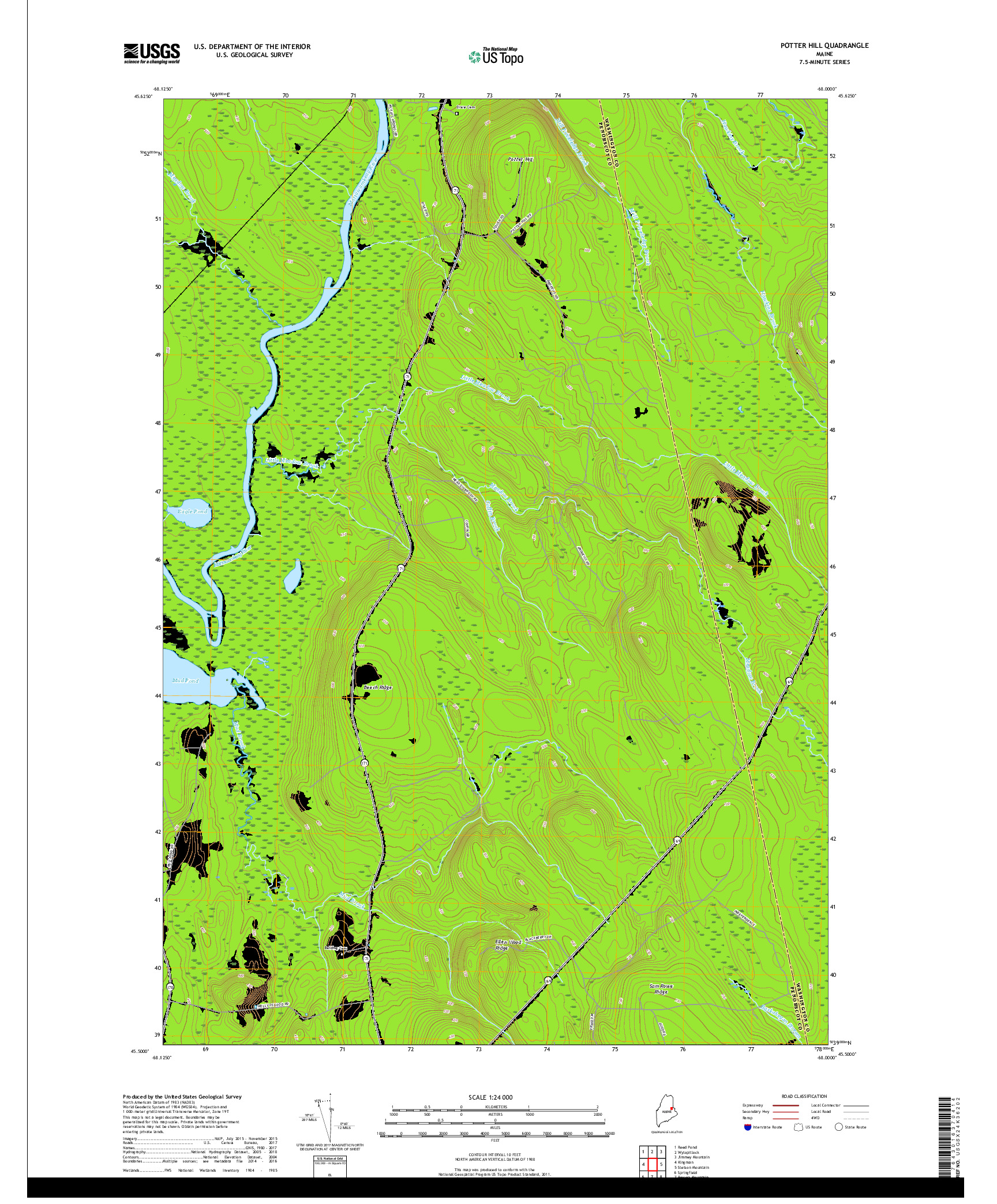 USGS US TOPO 7.5-MINUTE MAP FOR POTTER HILL, ME 2018