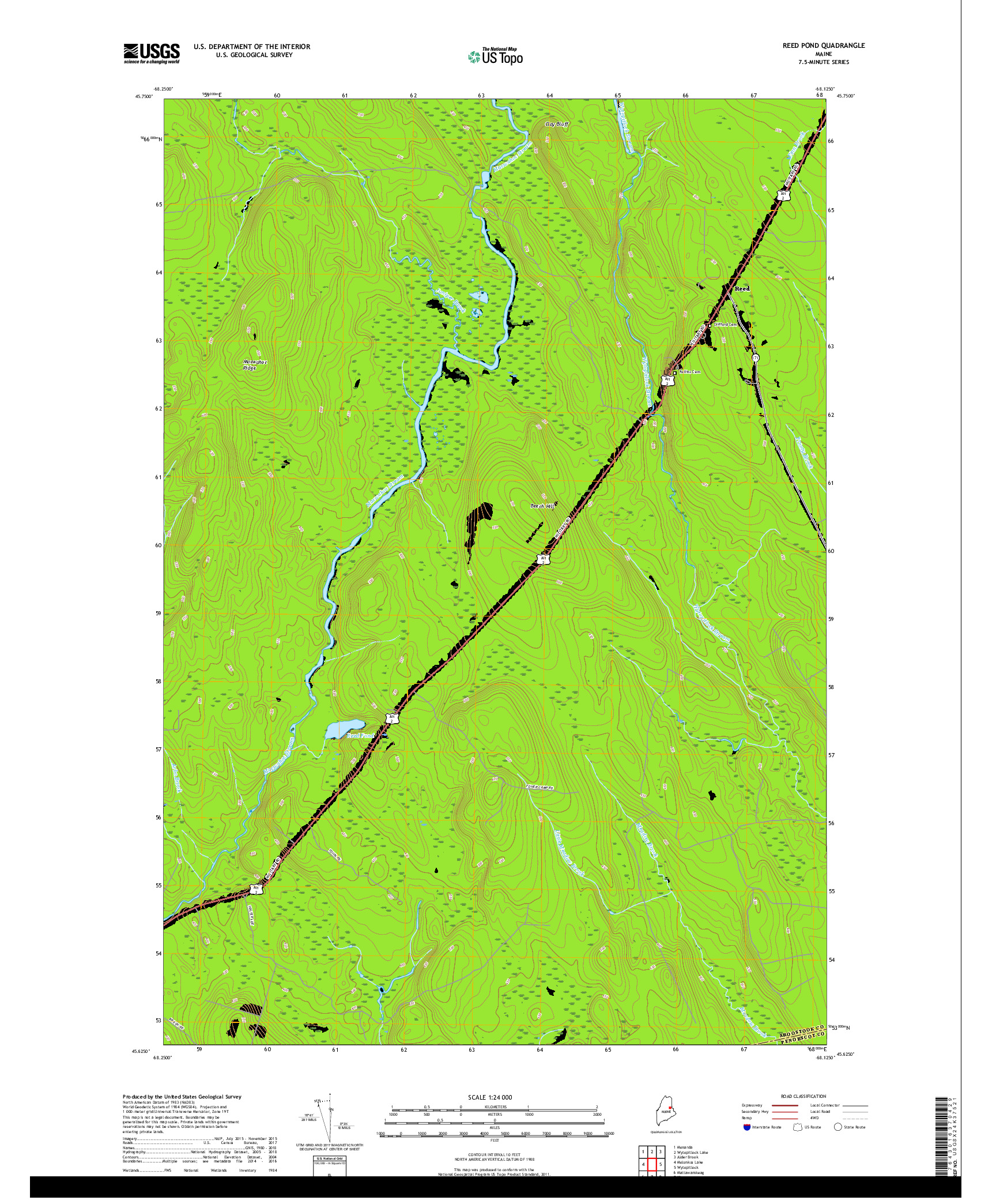 USGS US TOPO 7.5-MINUTE MAP FOR REED POND, ME 2018