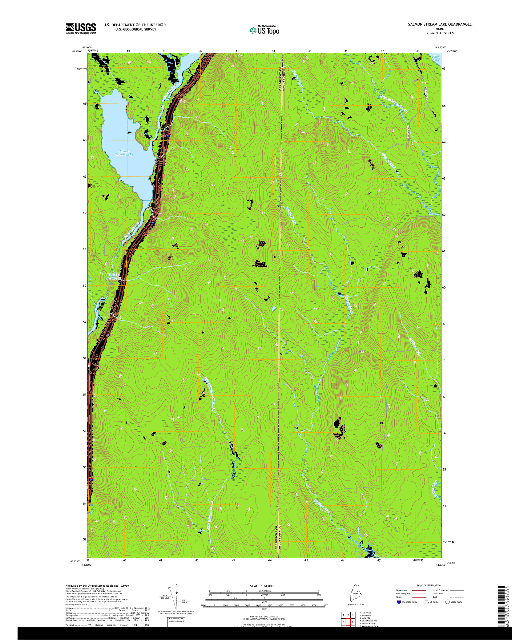 USGS US TOPO 7.5-MINUTE MAP FOR SALMON STREAM LAKE, ME 2018