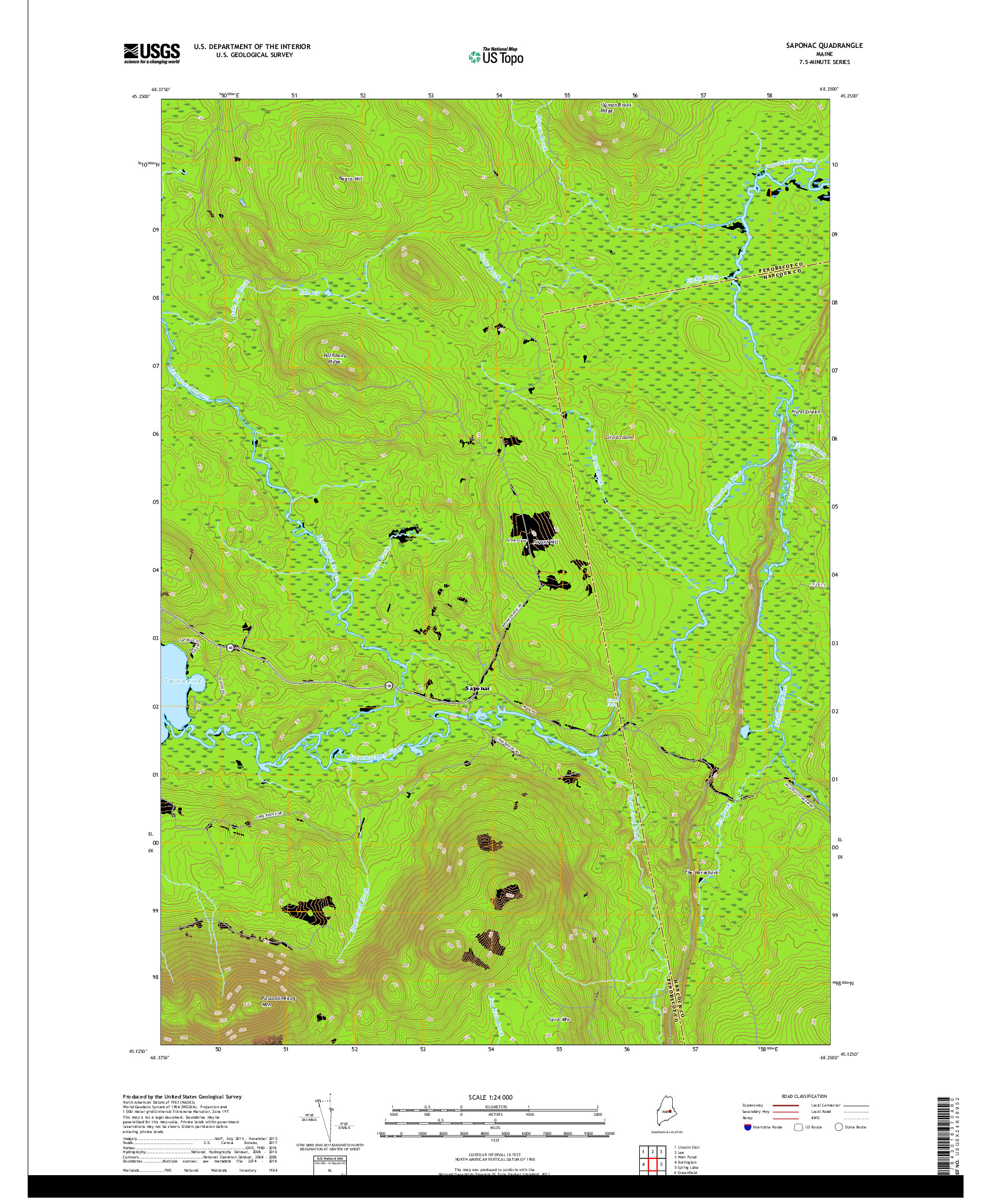 USGS US TOPO 7.5-MINUTE MAP FOR SAPONAC, ME 2018