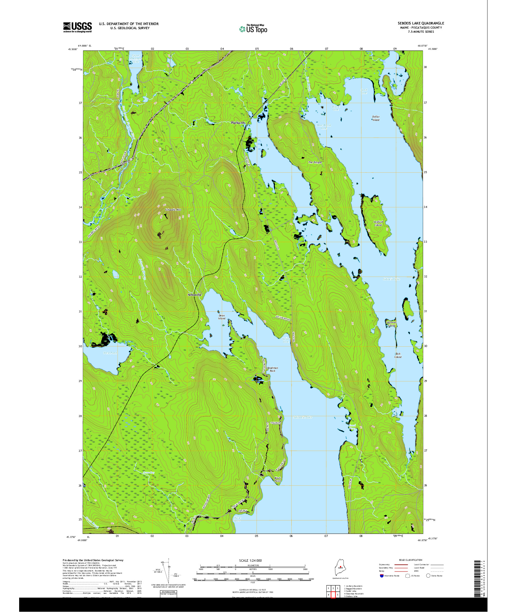 USGS US TOPO 7.5-MINUTE MAP FOR SEBOEIS LAKE, ME 2018