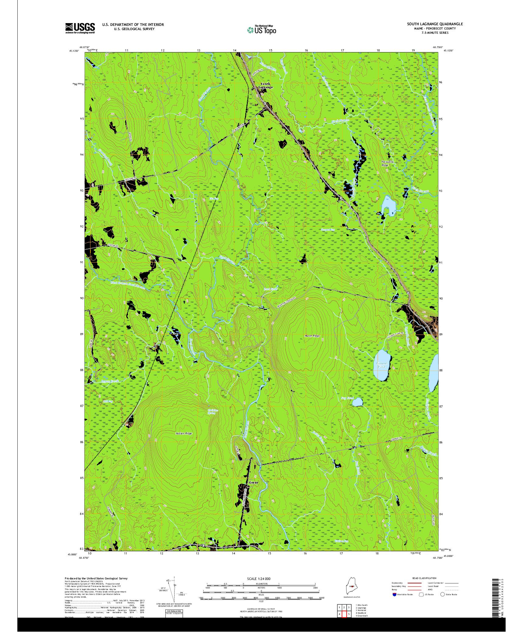 USGS US TOPO 7.5-MINUTE MAP FOR SOUTH LAGRANGE, ME 2018