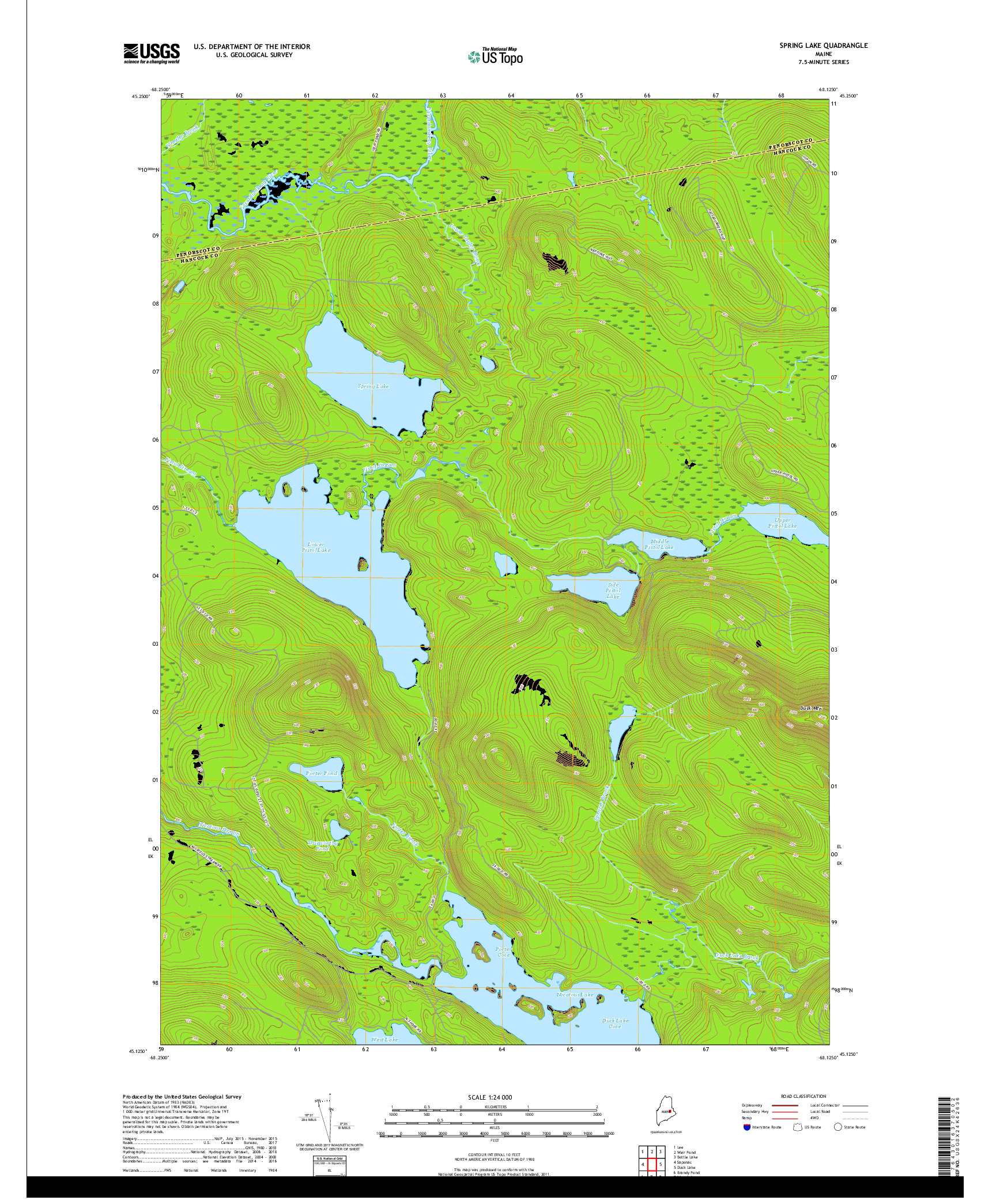 USGS US TOPO 7.5-MINUTE MAP FOR SPRING LAKE, ME 2018