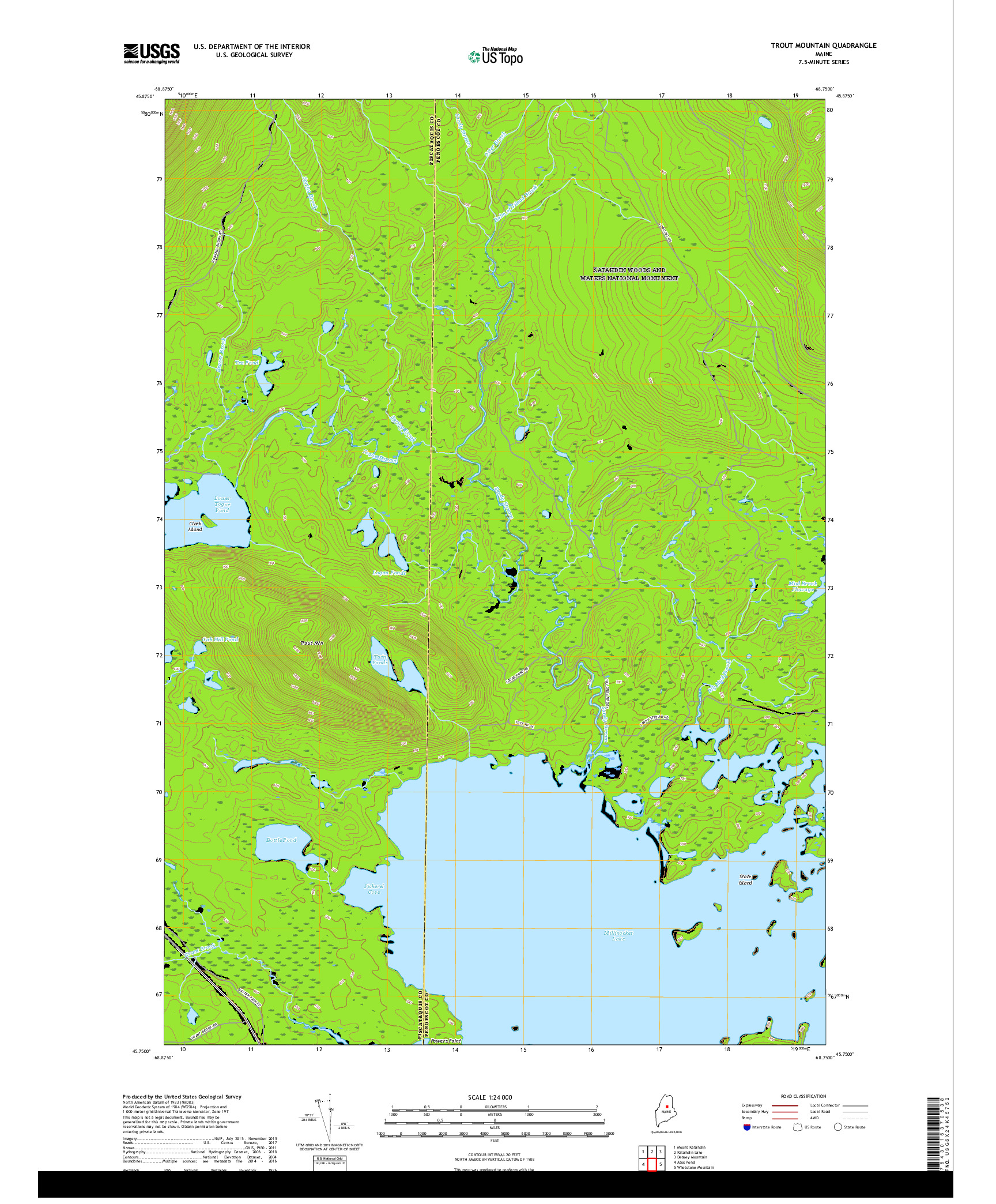 USGS US TOPO 7.5-MINUTE MAP FOR TROUT MOUNTAIN, ME 2018