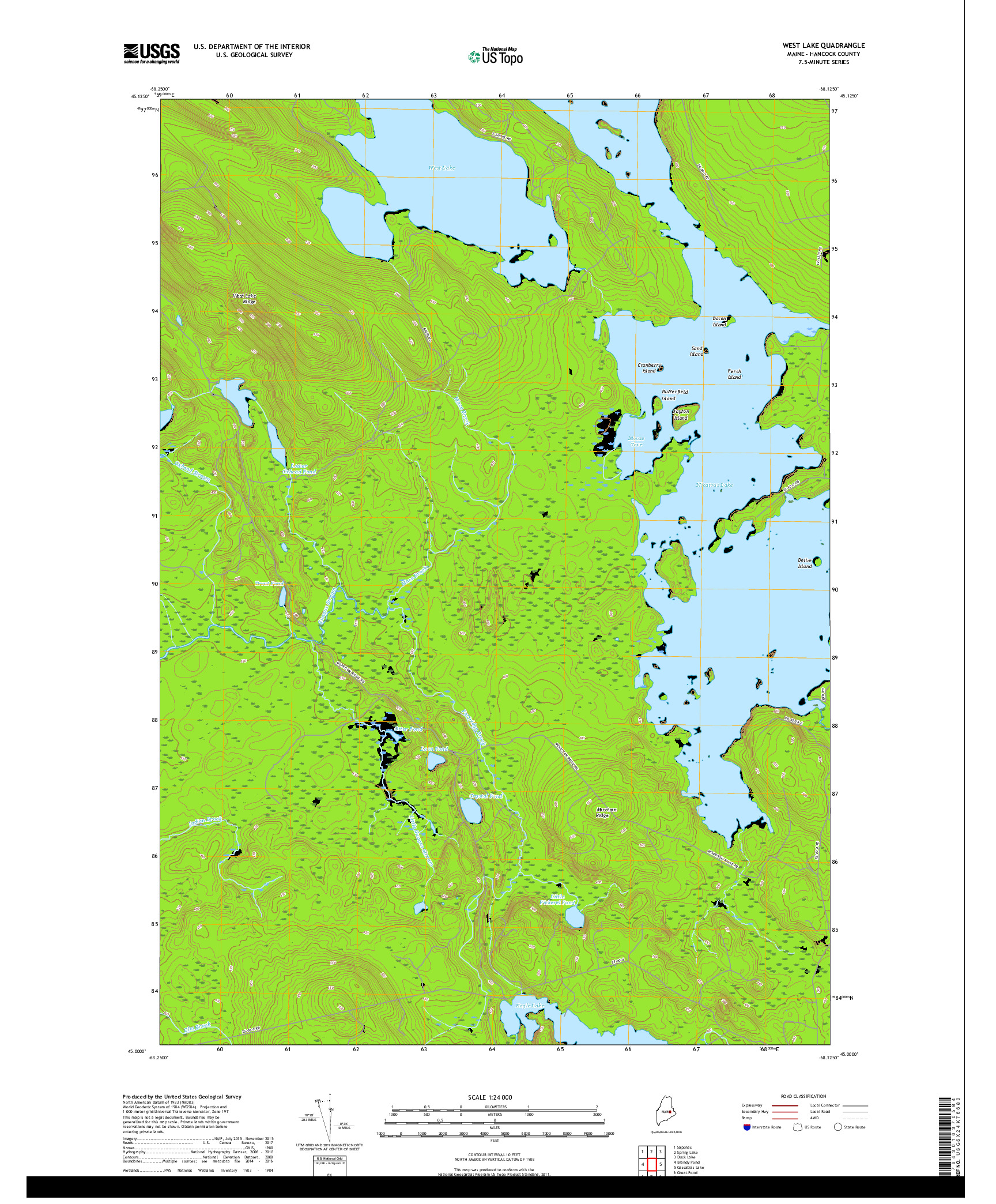 USGS US TOPO 7.5-MINUTE MAP FOR WEST LAKE, ME 2018