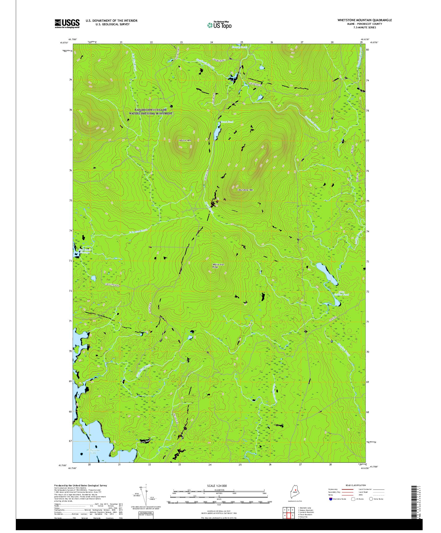 USGS US TOPO 7.5-MINUTE MAP FOR WHETSTONE MOUNTAIN, ME 2018